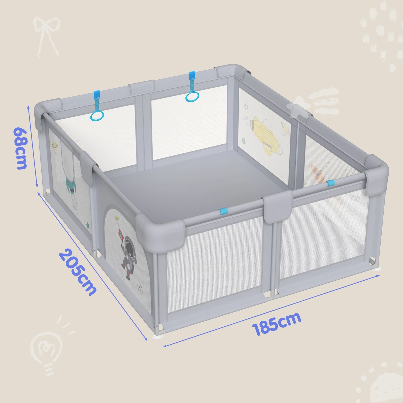 4 Advwin Large Baby Playpen for Babies with Anti-Slip Base 2 Pull Ring Grey, 4 of 4