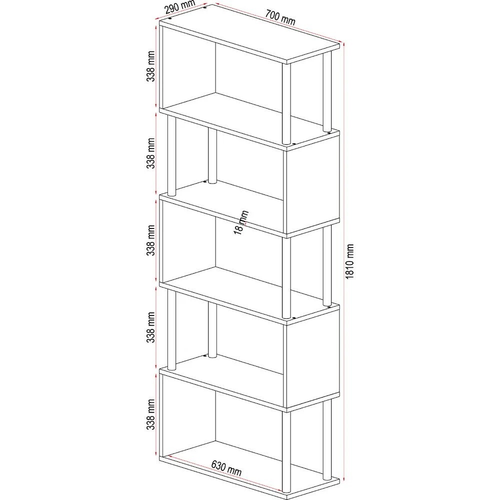 4 Halcyon Chrome and Gloss 5 Shelf Bookcase White Shelves Home Office Storage, 4 of 5