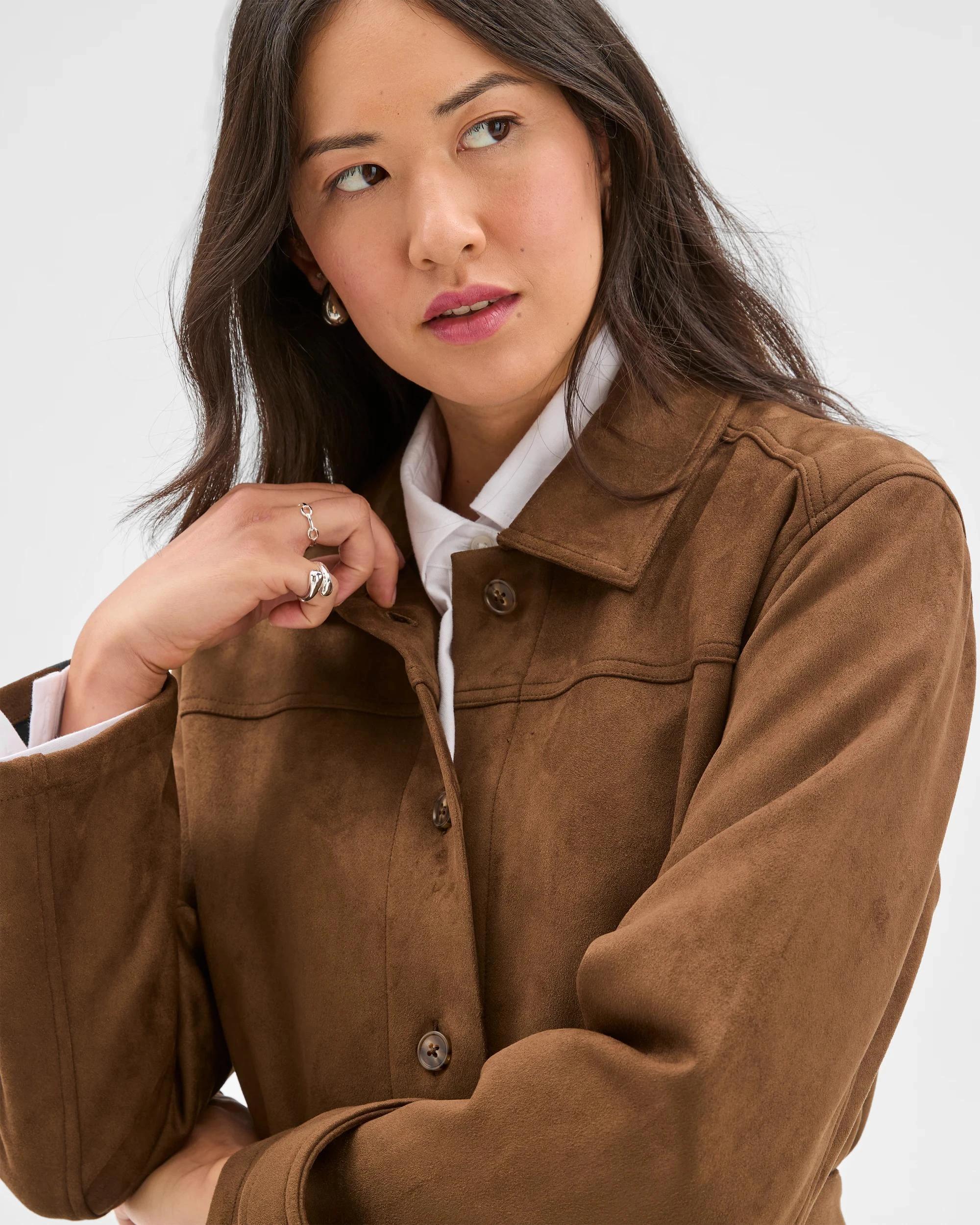 5 Target Woman Faux Suede Long Sleeve Jacket FALL LEAF, 5 of 7