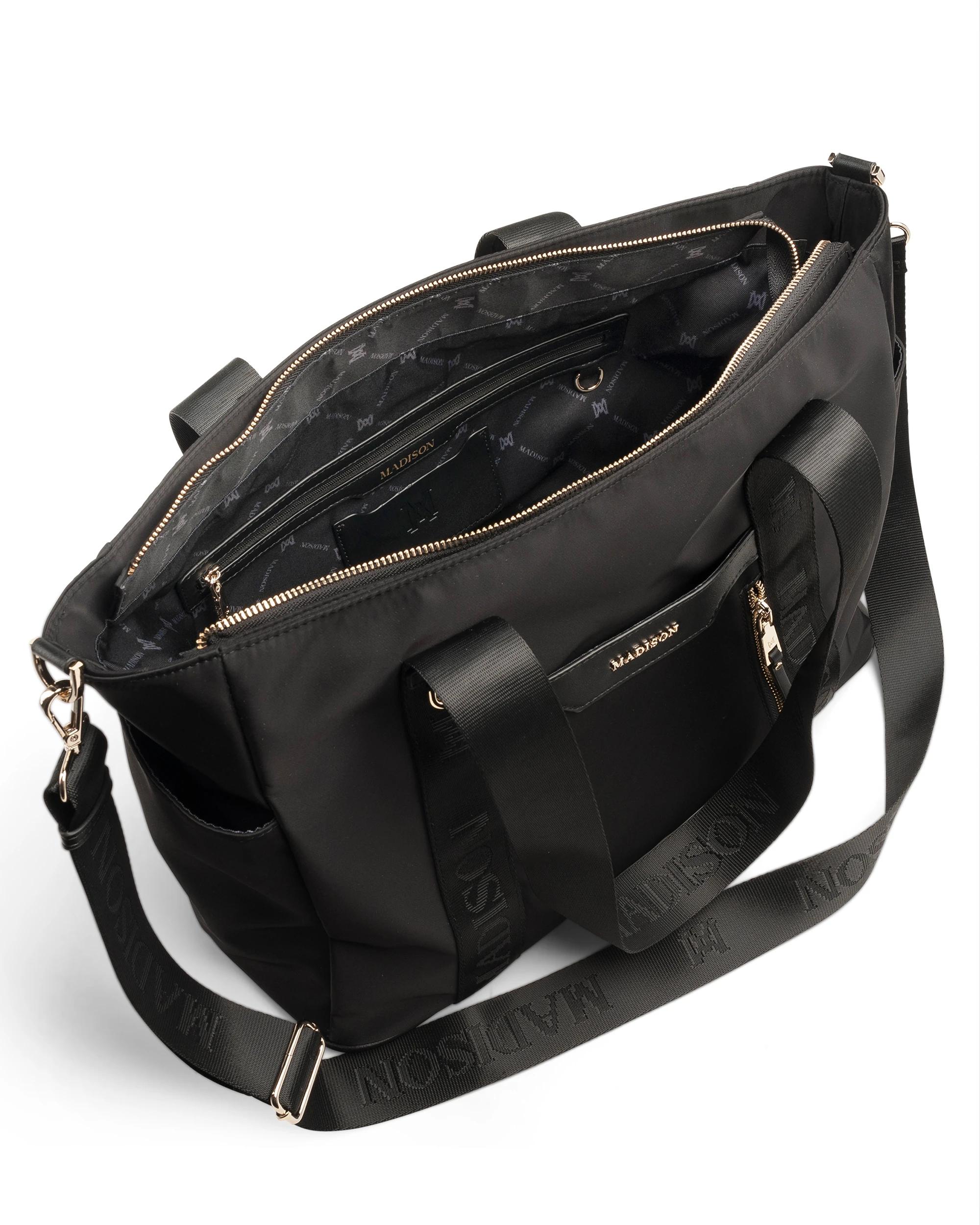 5 Madison Accessories Anita Large Nylon Tote Bag BLACK, 5 of 7