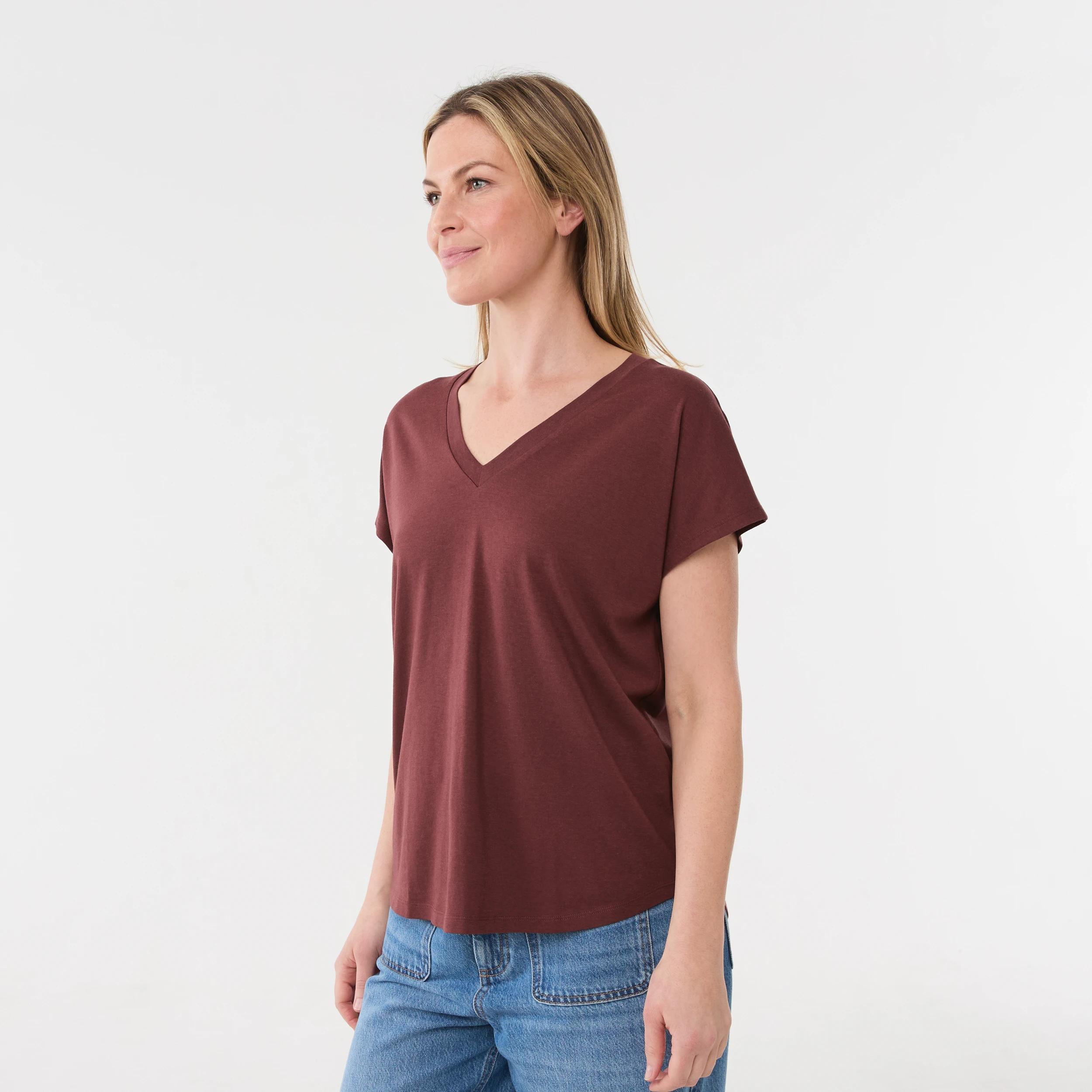 2 Short Extended Sleeve V-Neck T-shirt DARK HENNA, 2 of 5