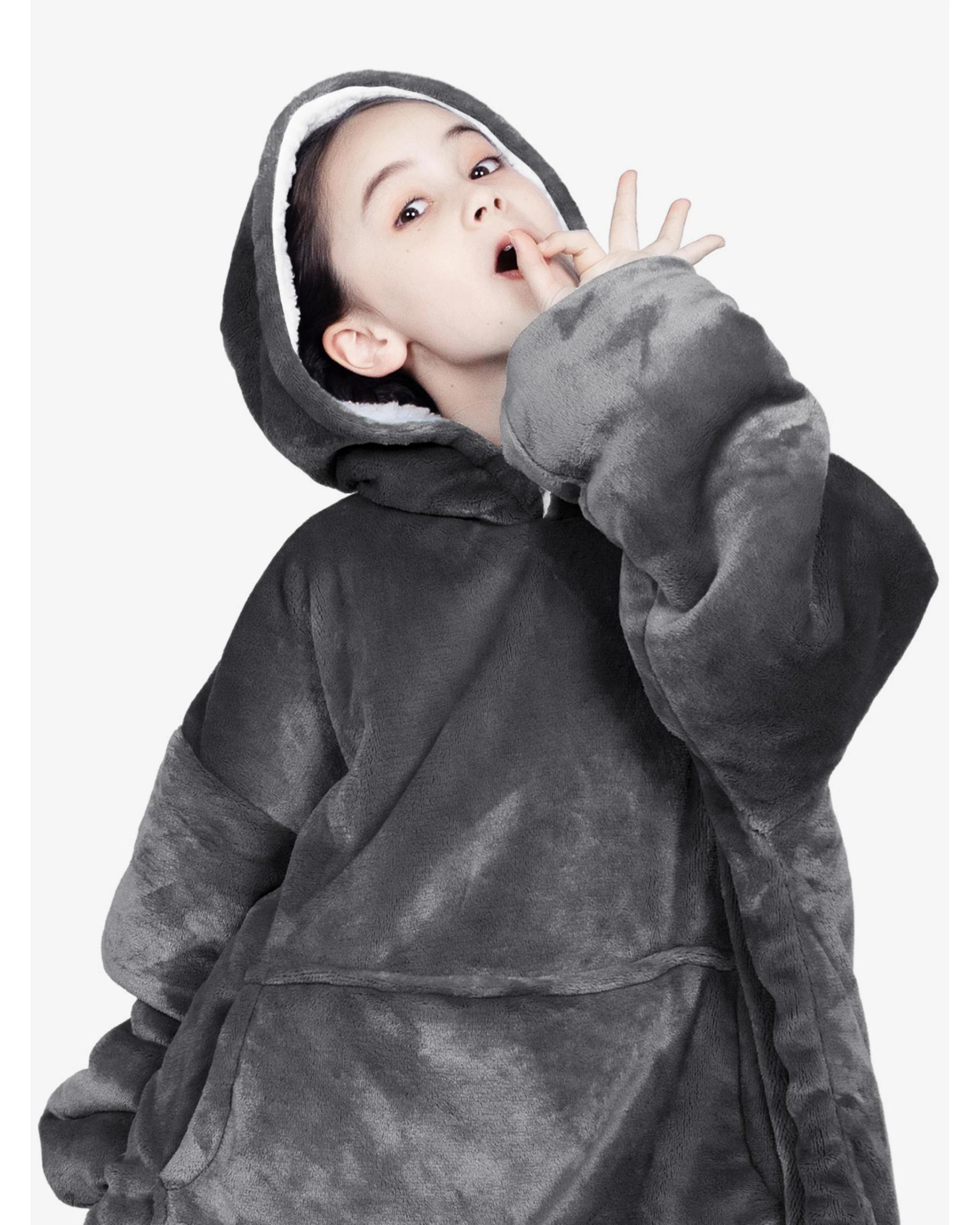 5 Advwin Wearable Blanket Oversized Comfort Hoodie Kids Black Dark Grey, 5 of 5