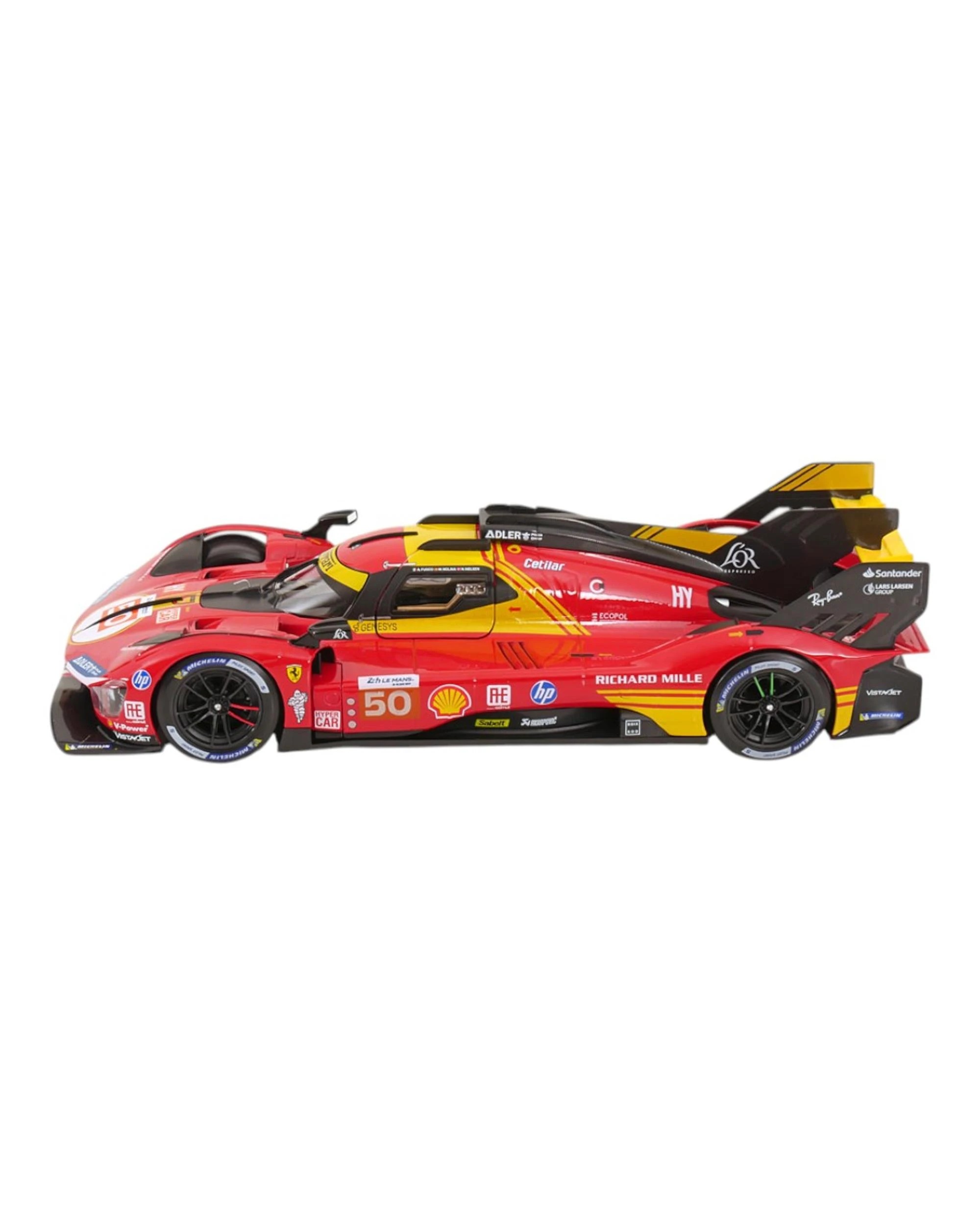 6 Bburago Ferrari Racing 2024 Champion Ferrari 499P 24 Hour Le Mans Hypercar WEC #50 1:18 Scale Diecast Vehicle, 6 of 6