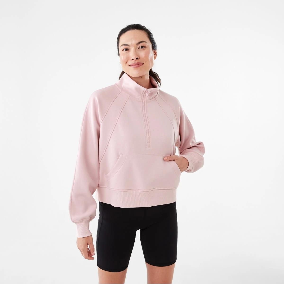 1 Active Womens Half Zip Long Sleeve Sweatshirt Qurtz Pink, 1 of 6