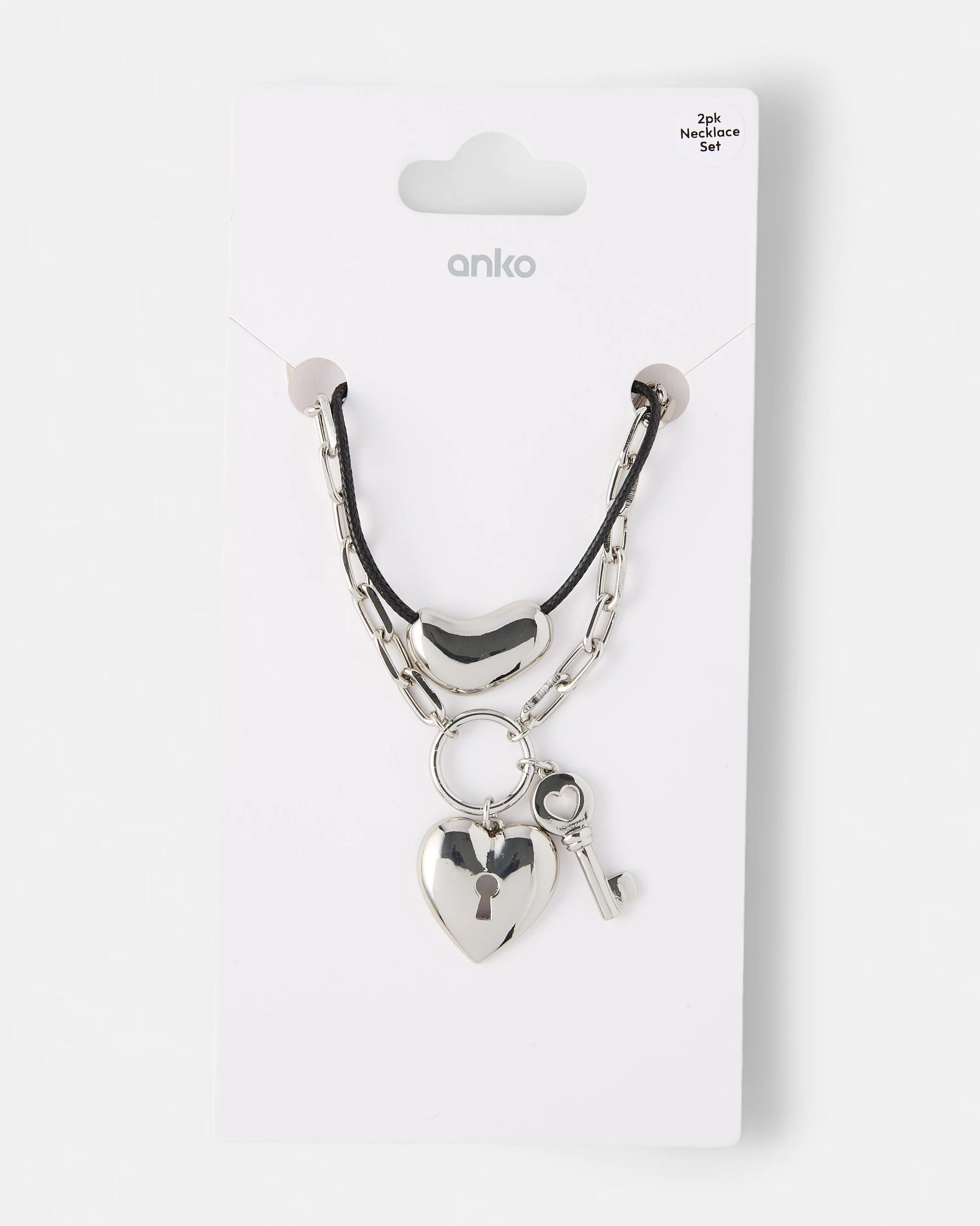 4 2 Pack Chain Cord Necklace - Silver Tone and Black Silver, 4 of 4