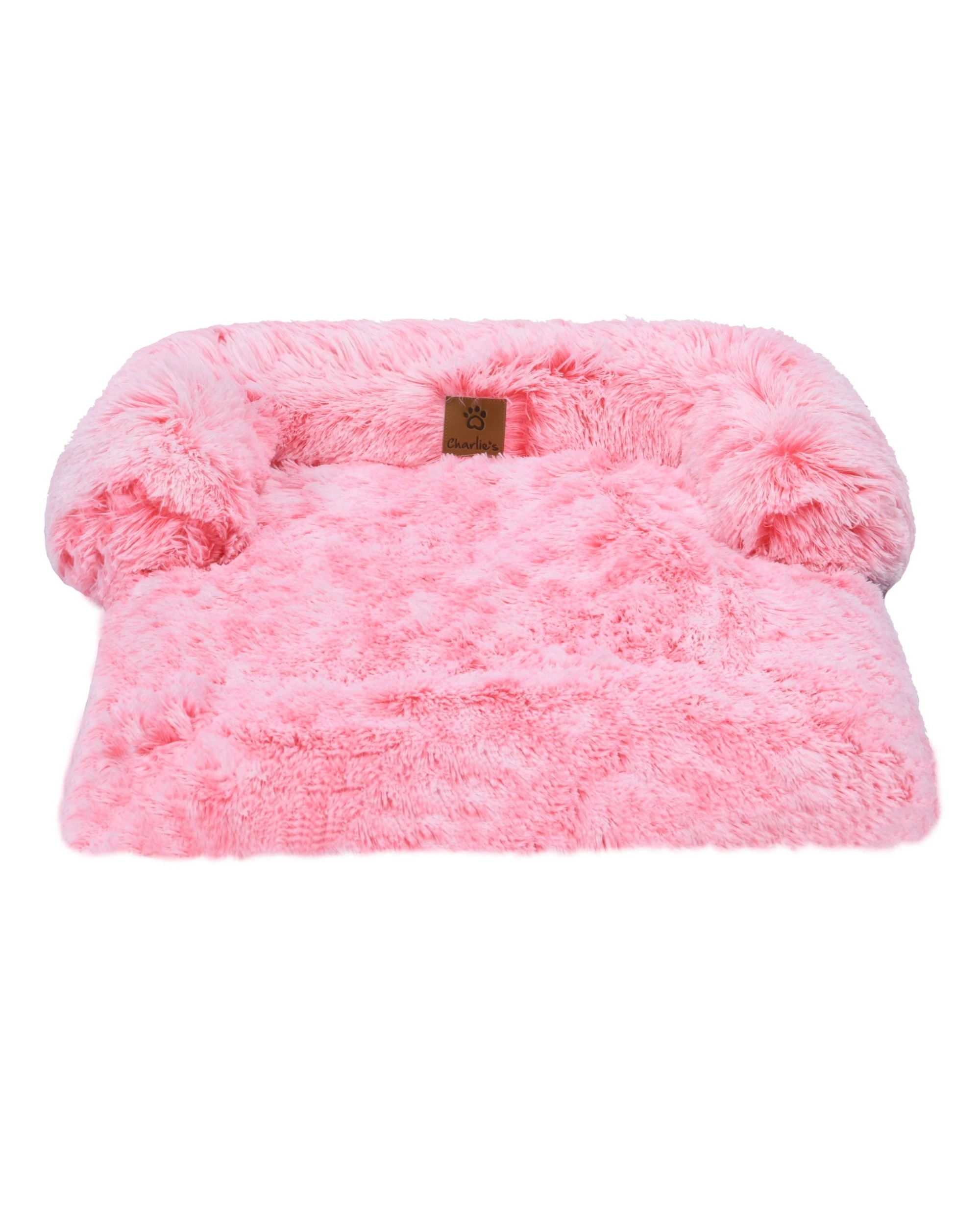 4 Charlie's Shaggy Faux Fur Bolster Sofa Protector Calming Dog Bed Large - Ombre Pink, 4 of 8