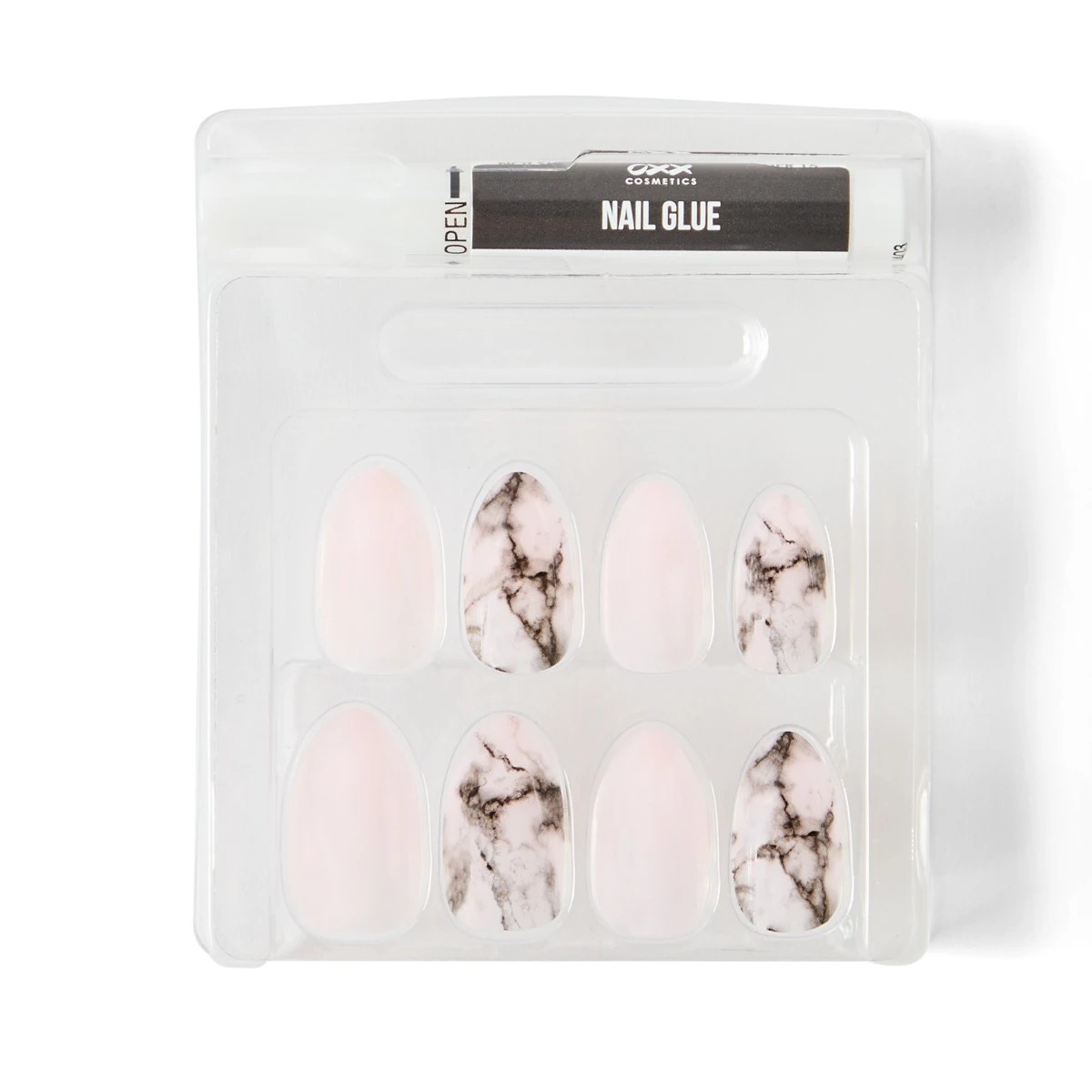 4 OXX Cosmetics 24 Pack Artificial Nails with Adhesive - Almond Shape, Pink Marble, 4 of 5