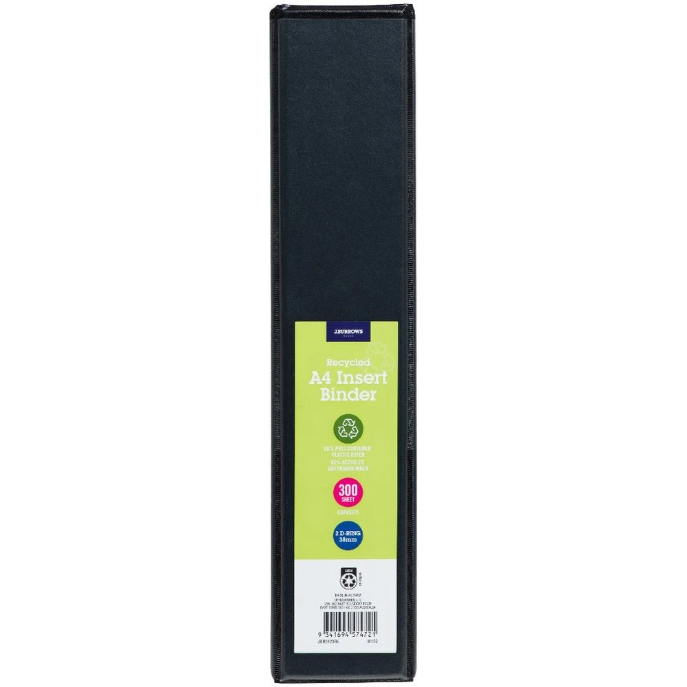 2 J.Burrows Insert Binder A4 2 D-Ring 38mm Black, 2 of 6