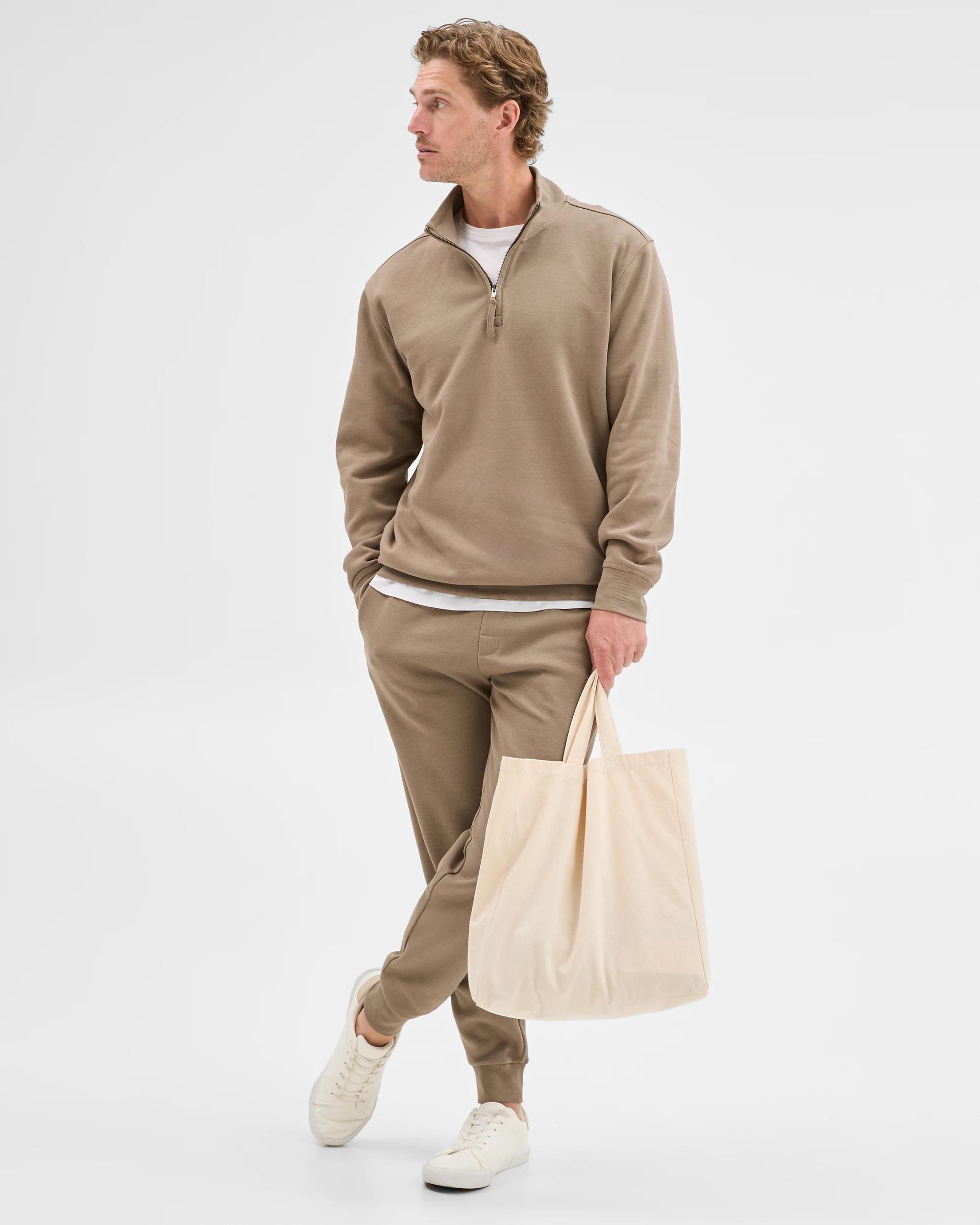 3 Target Man Australian Cotton Blend Fleece 1/2 Zip Top MUSHROOM, 3 of 8