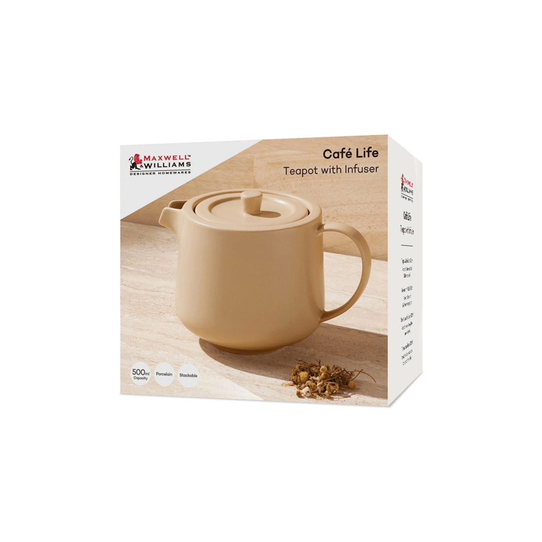 4 Maxwell & Williams Cafe Life Porcelain Teapot With Built In Infuser 500ml
 - Beige, 4 of 4