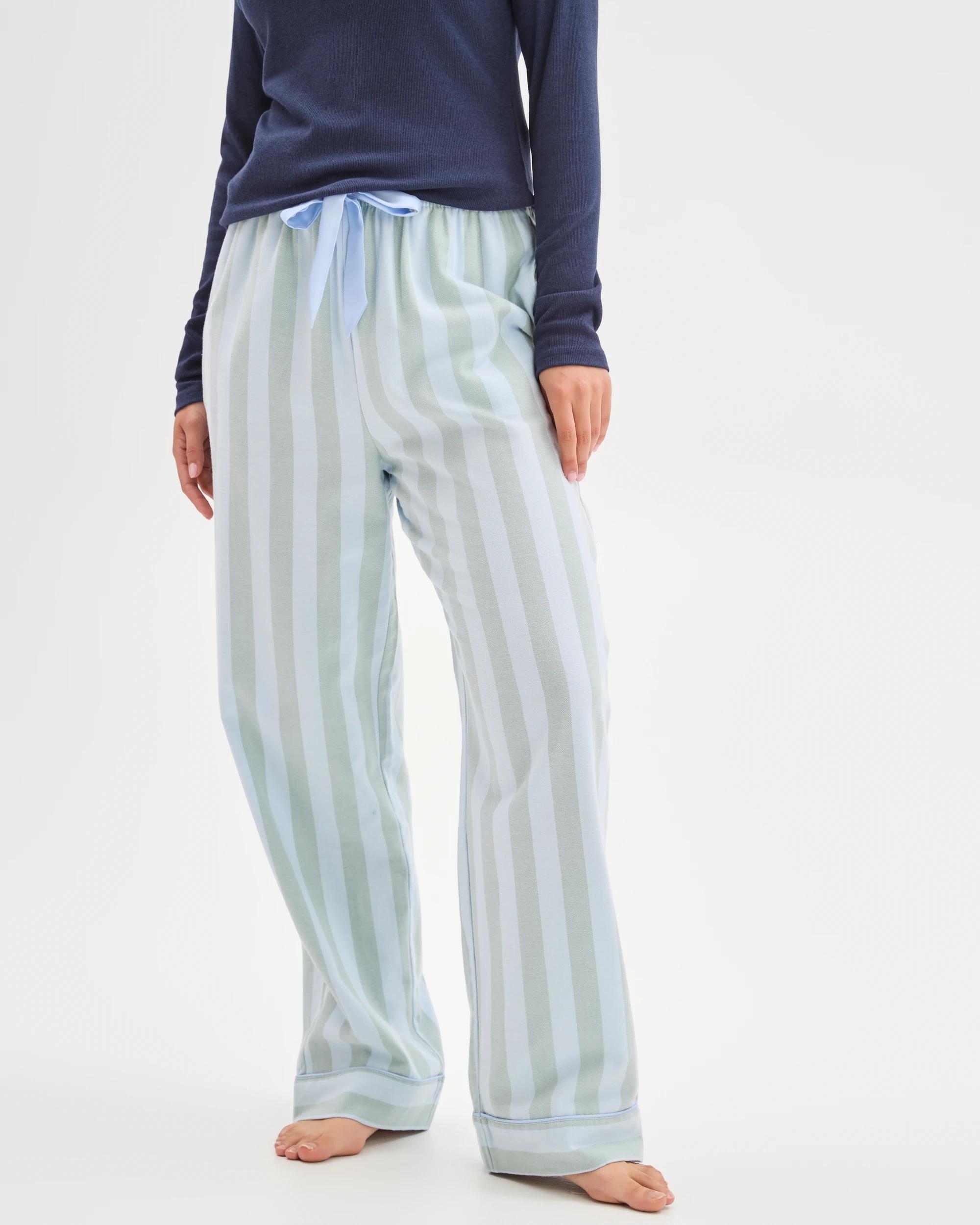 2 Target Woman Australian Cotton Flannelette Wide Leg Sleep Pants GREEN STRIPE, 2 of 5