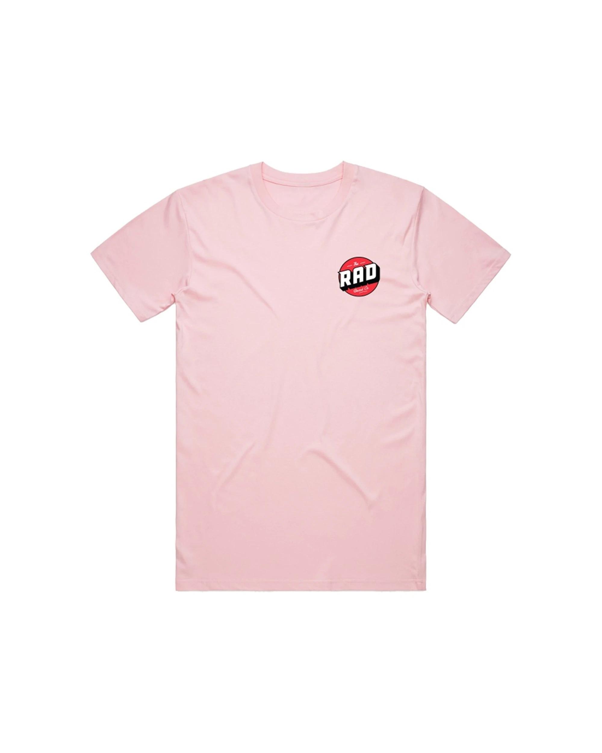 1 Rad Board Co Logo Print Tee Cotton Regular Fit Crew Neck Mens T-Shirt PINK, 1 of 2