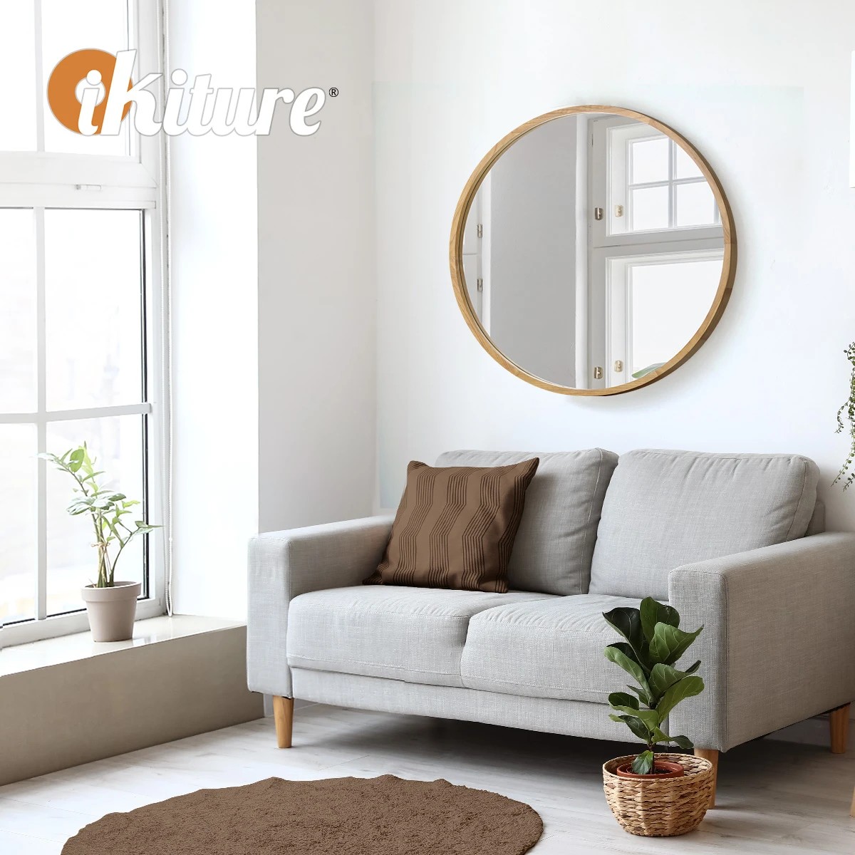 5 Oikiture Wall Mirrors Round Makeup Mirror Vanity Home Decor 50cm Wooden
 - Natural, 5 of 9