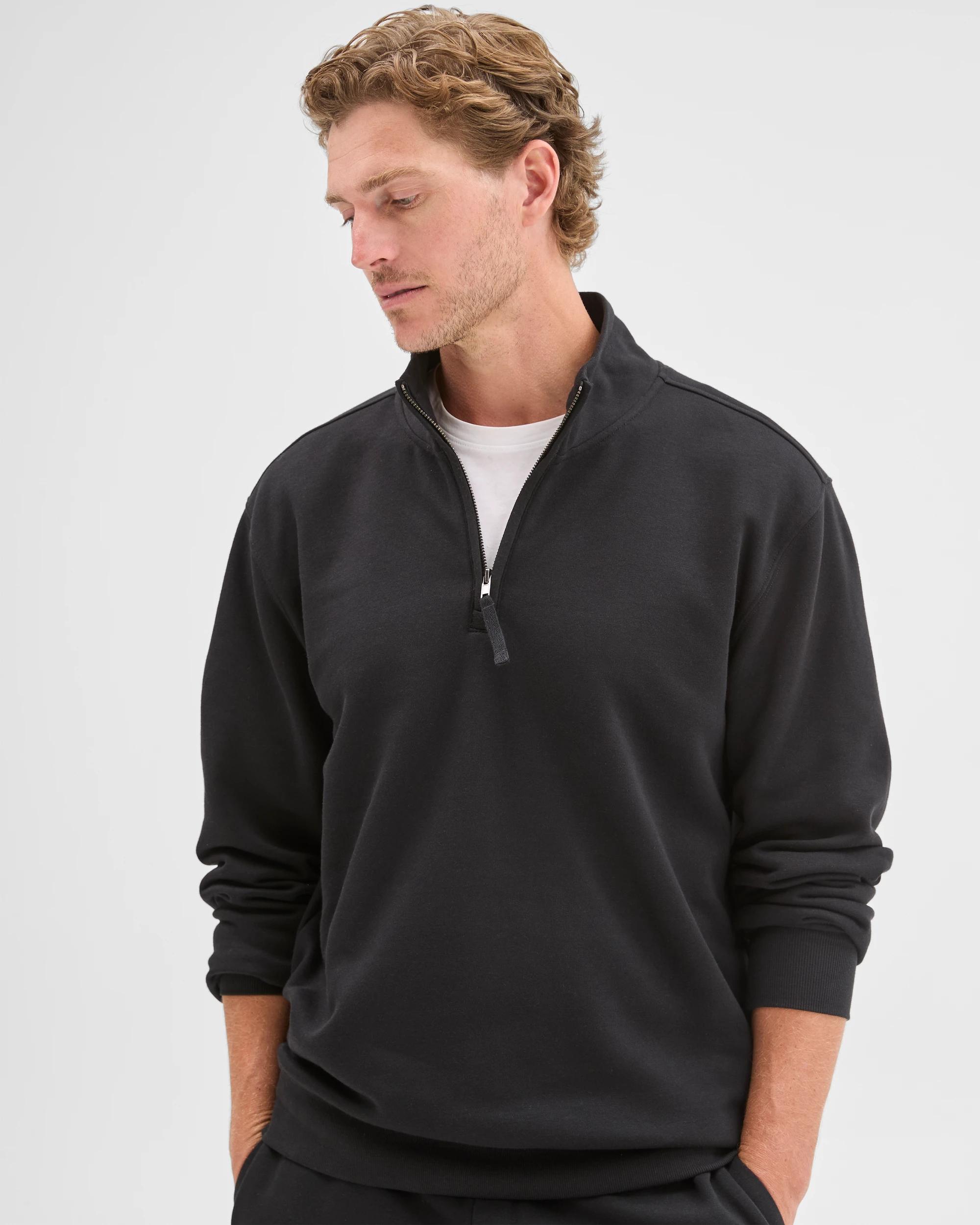 5 Target Man Australian Cotton Blend Fleece 1/2 Zip Top BLACK, 5 of 7