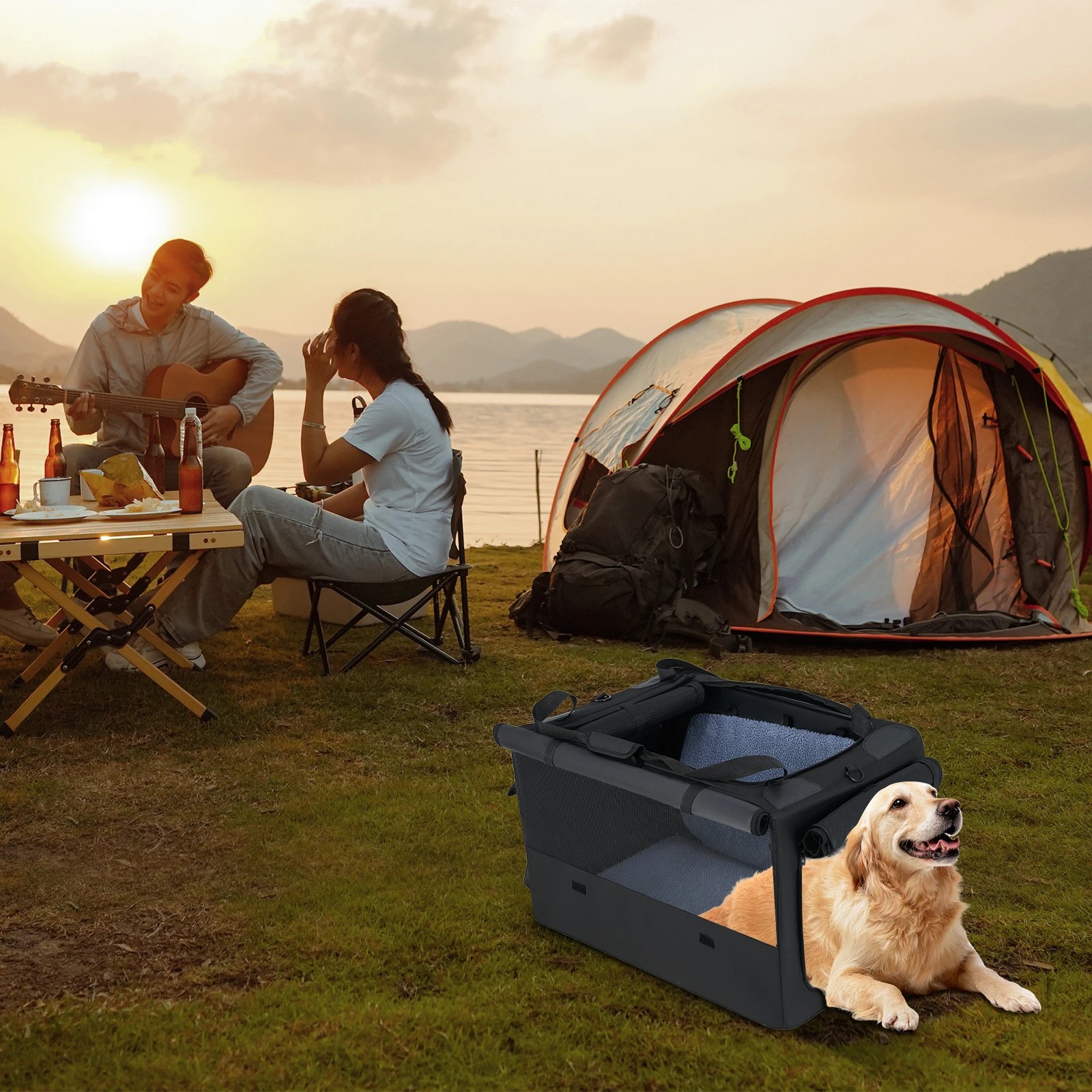 5 Costway Folding Pet Carrier Portable Dog Crate w/Breathable Mesh 90 x 76 x 48cm, 5 of 6