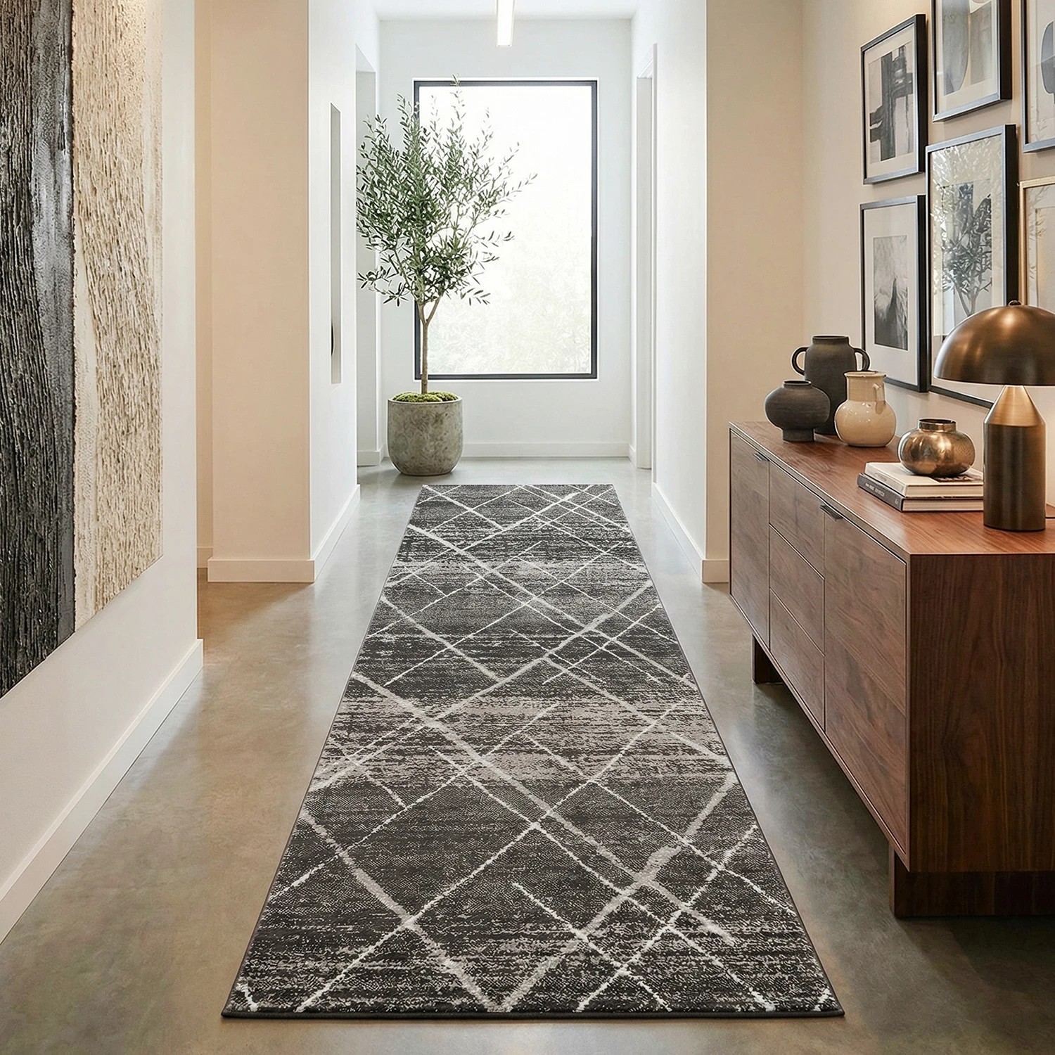 1 Common Ground Rugs Bluebay 452 300x80cm - Medium Runner Power Loomed Pet Friendly Rug - Charcoal, 1 of 6
