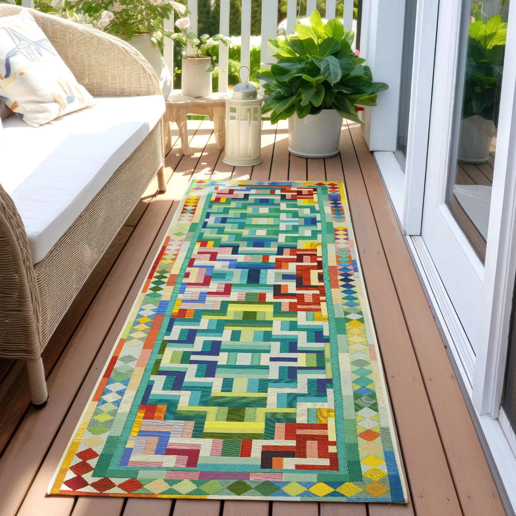 1 Common Ground Rugs Horizon Tala 200x80cm - Small Outdoor Rug - Multi, 1 of 8