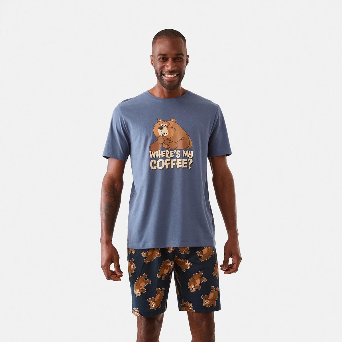 1 Short Sleeve Knit Short Pyjama Set Caff Bear, 1 of 8