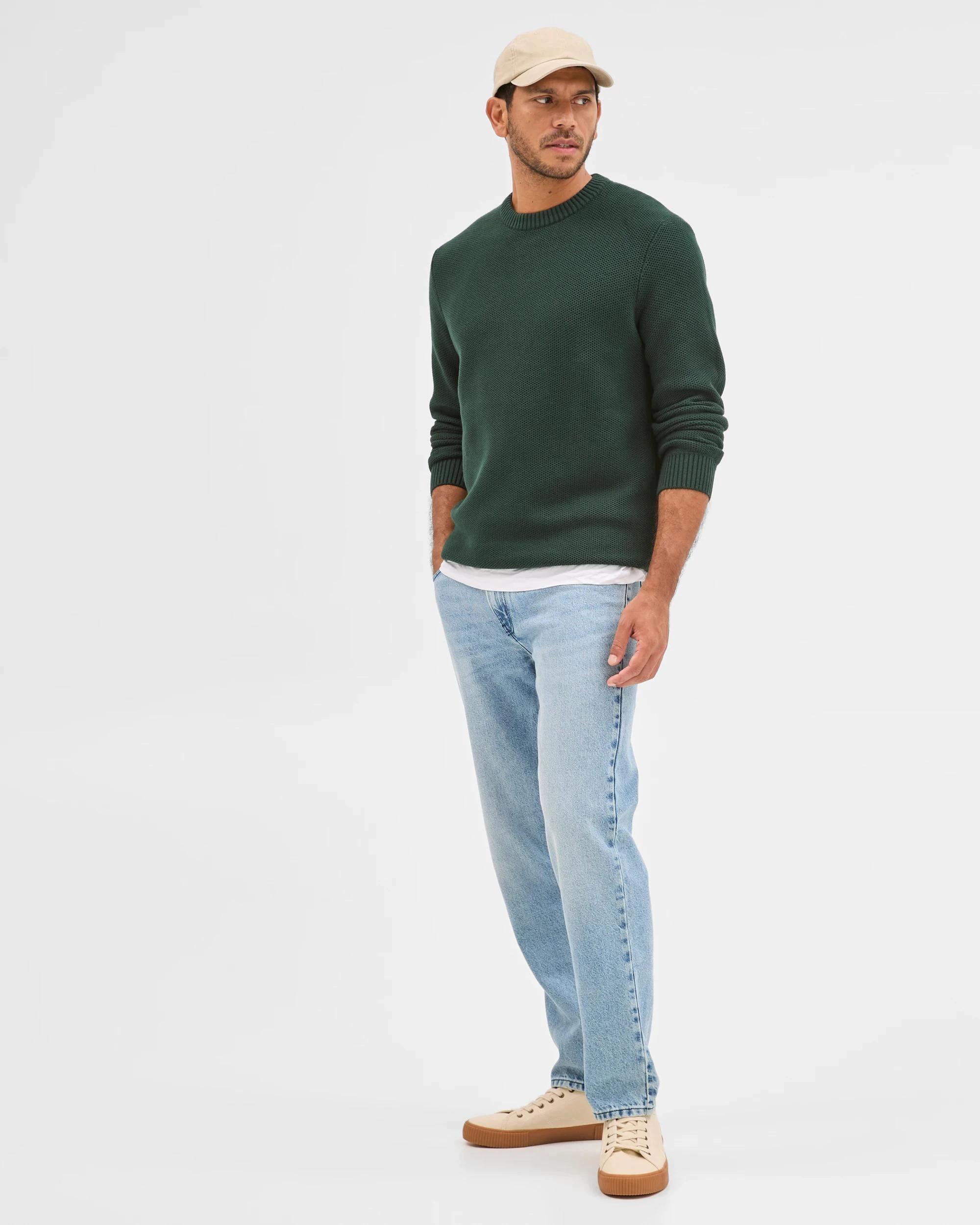 5 Target Man Australian Cotton Midweight Honeycomb Knit Sweater DARK GREEN, 5 of 6