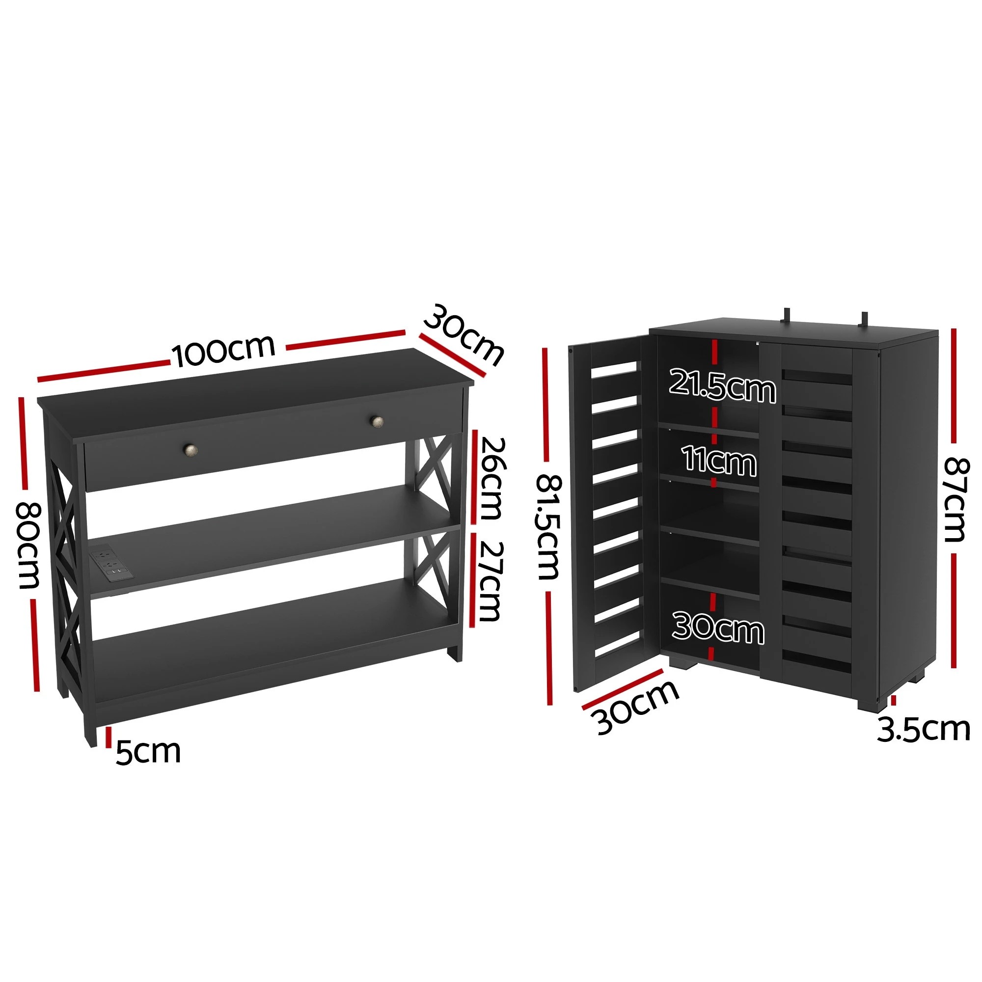 3 Artiss Shoe Rack Cabinet & Console Table Set Storage Shelf - Black, 3 of 9