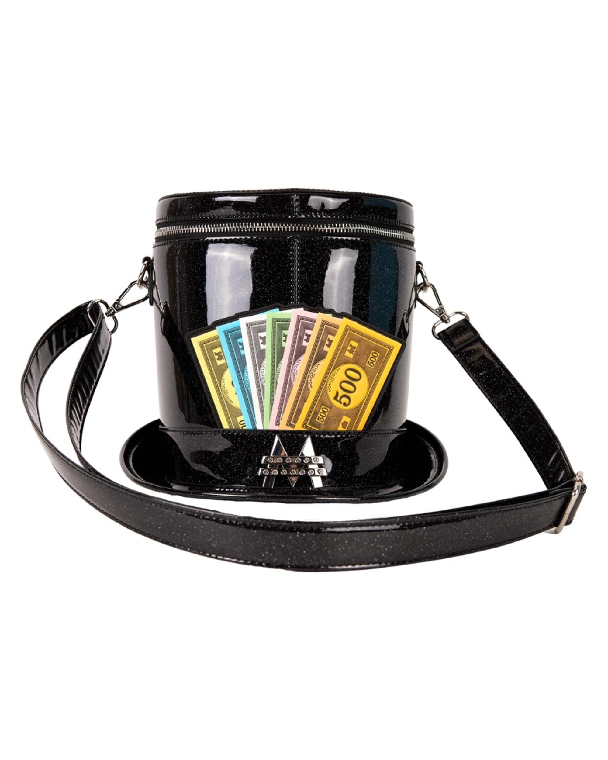 5 Monopoly 90th Anniversary Top Hat Glitter Figural Crossbody Bag - Black, 5 of 8