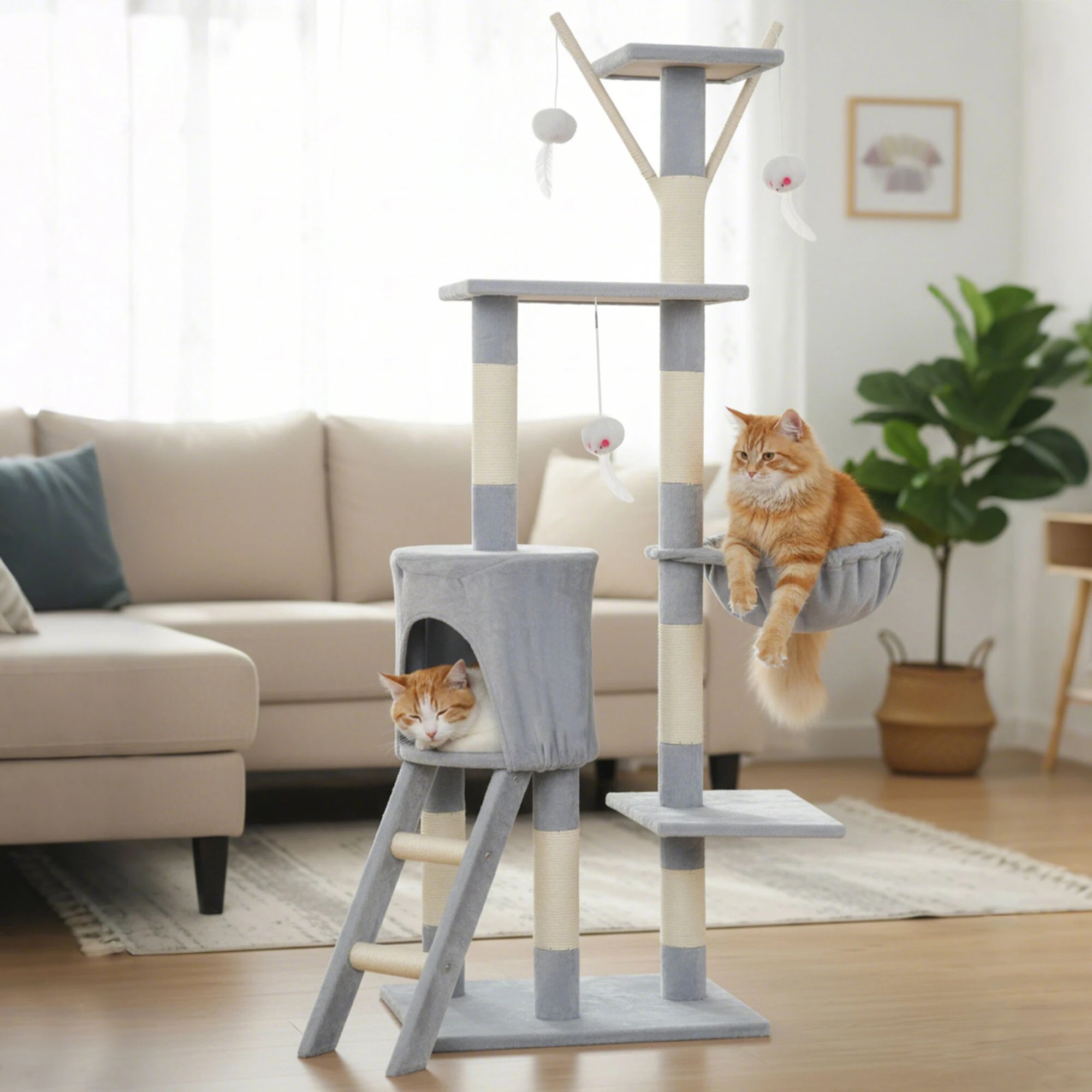8 Pawz Cat Tree Scratching Post  143cm - Grey, 8 of 9