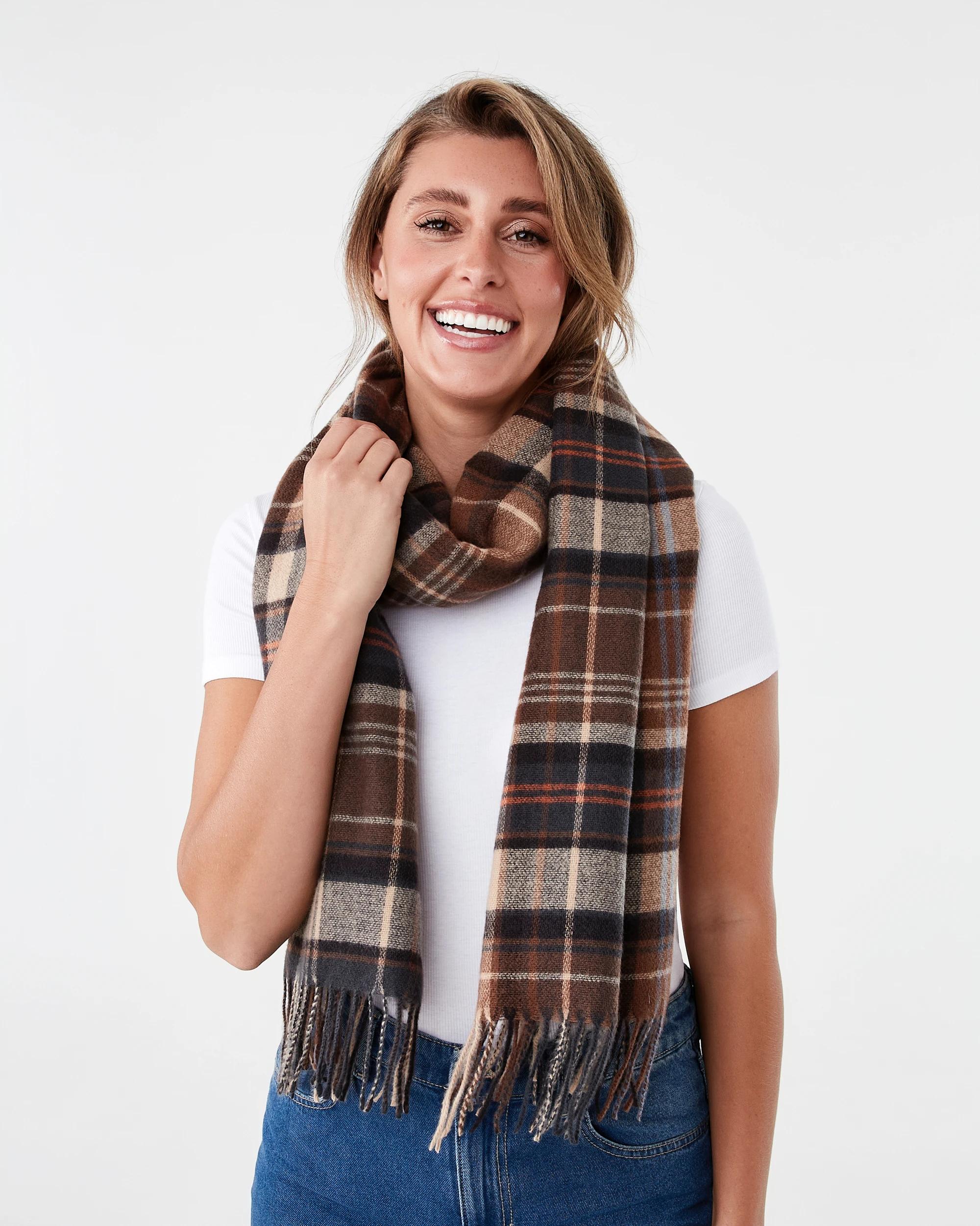 3 Plaid Check Scarf Brwn Plaid, 3 of 3