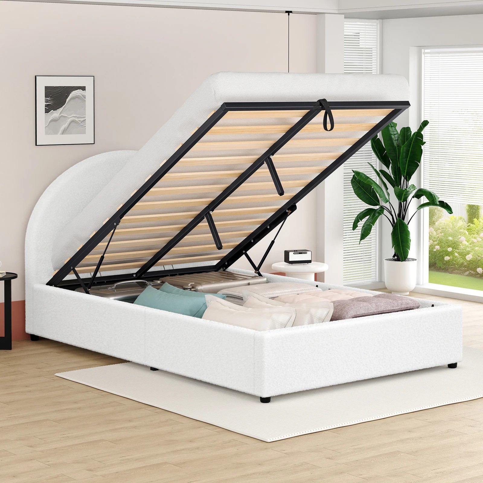 4 Alfordson Bed Frame King Single Gas Lift Base With Storage Boucle Howell - White, 4 of 10