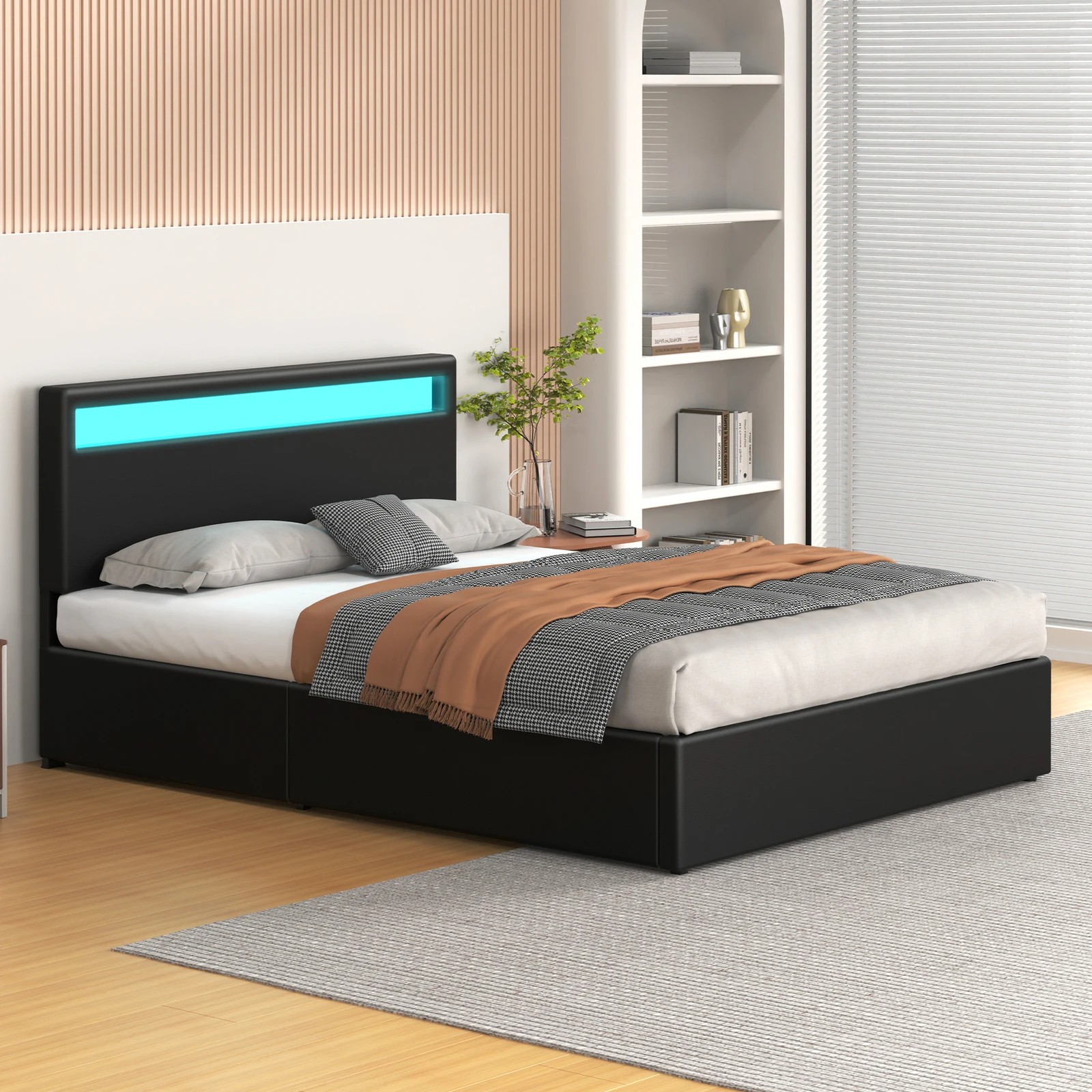5 Alfordson Bed Frame Queen Size RGB LED Gas Lift Storage Base Luchino - Black, 5 of 10