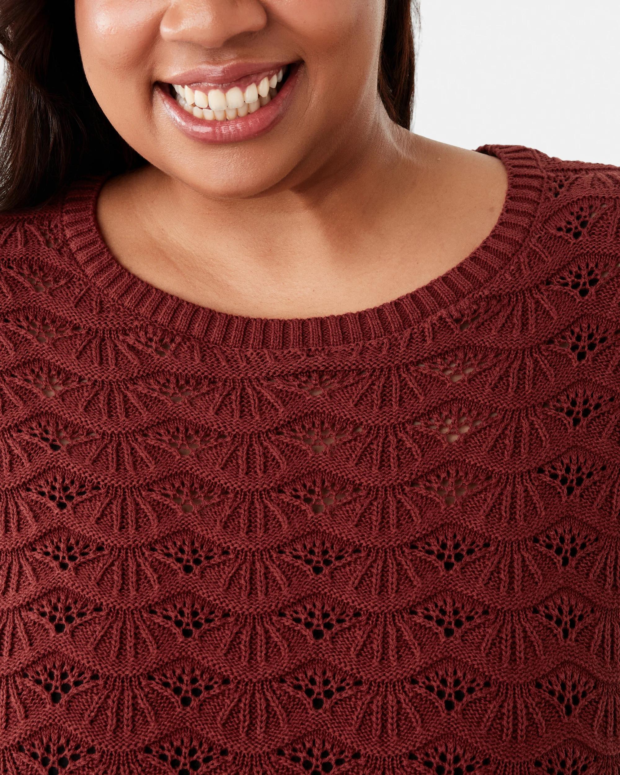 5 Curve Long Sleeve Crochet Knit Top Burnt Rust, 5 of 6