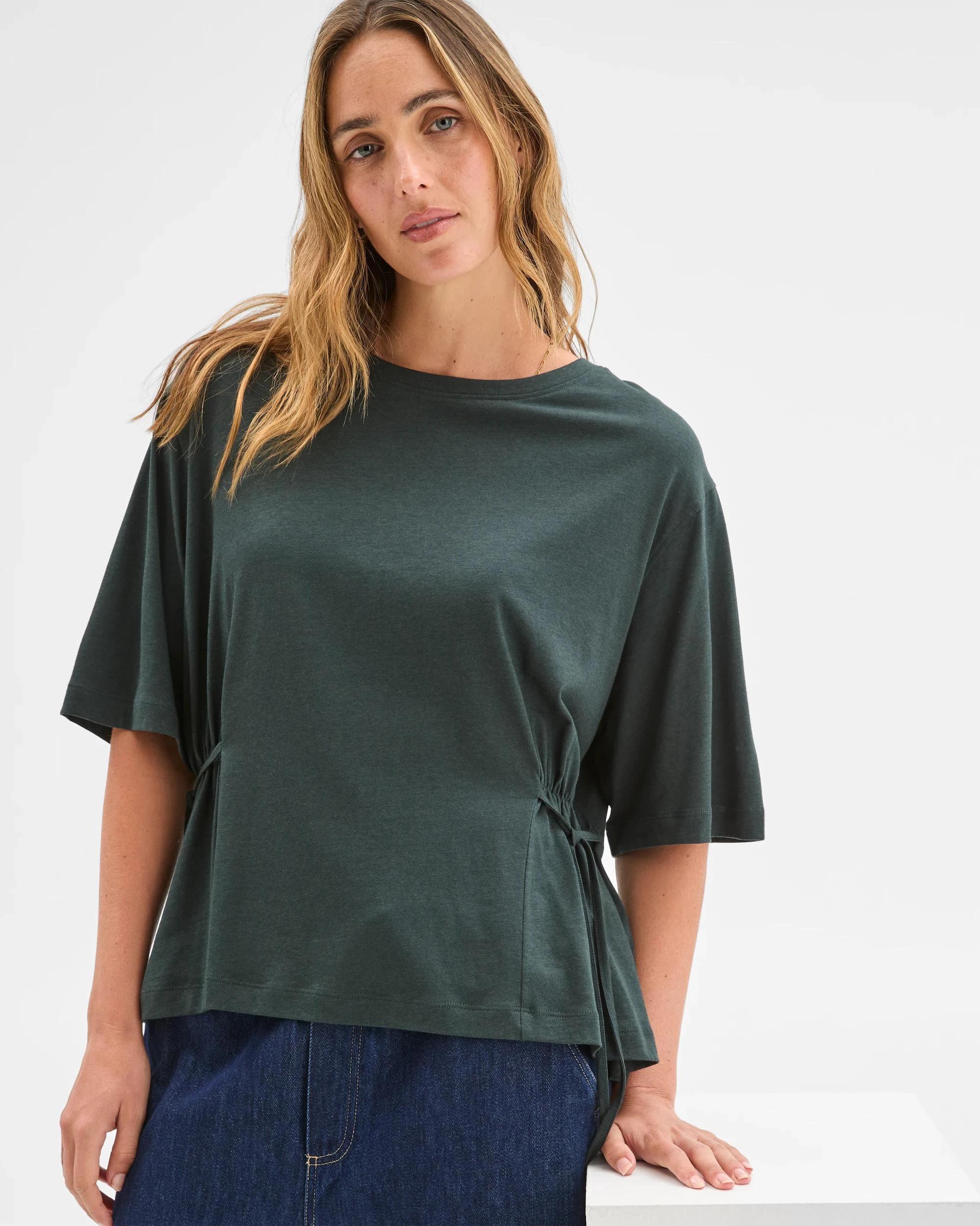 6 Target Woman Short Sleeve Tie Waist T-Shirt MIDNIGHT JADE, 6 of 6