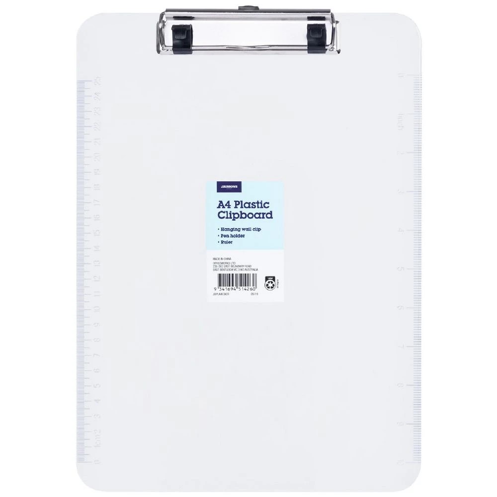 1 J.Burrows Clipboard A4 Plastic Clear, 1 of 1