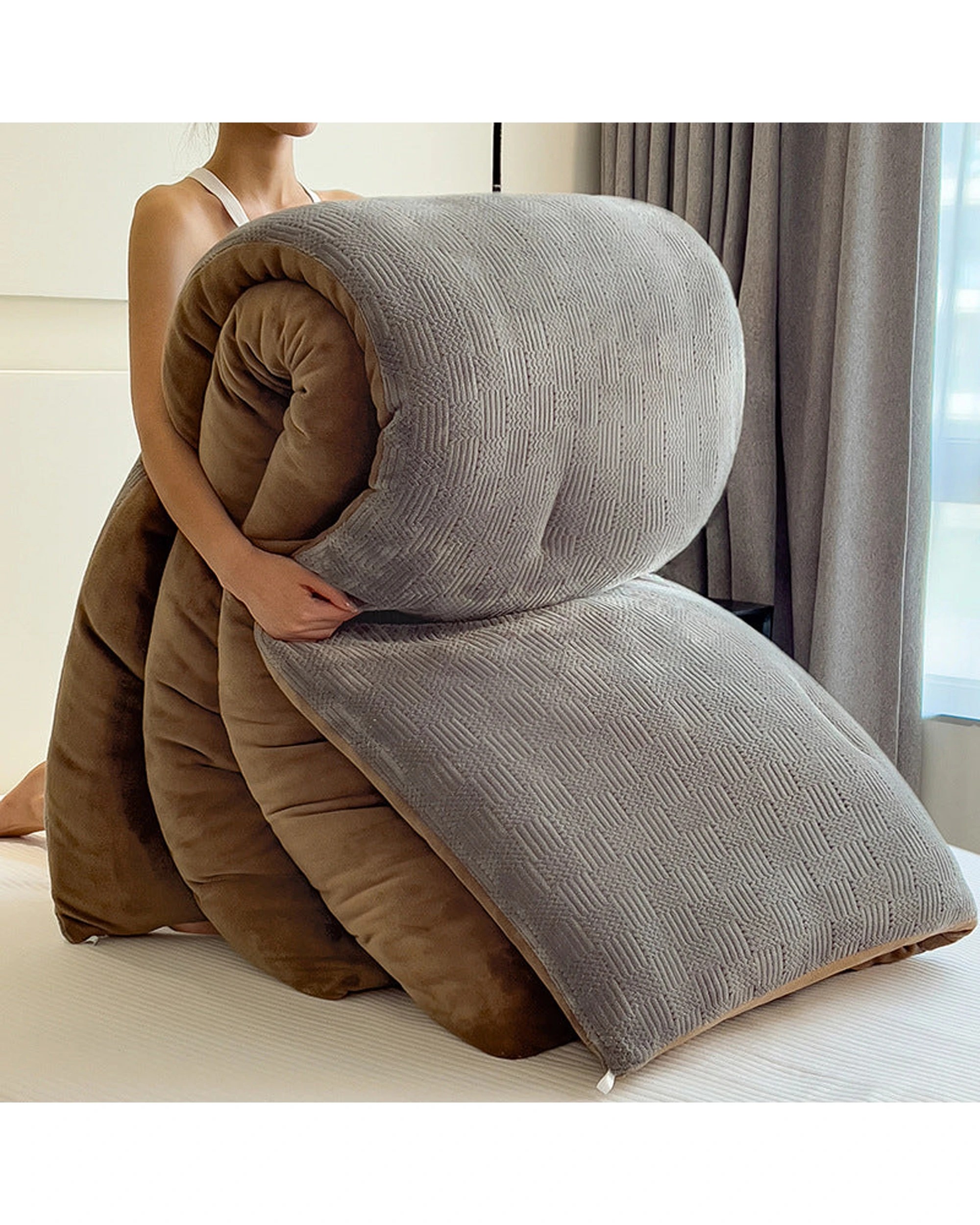 3 Cotton More Thick Warm Blanket Reversible Jacquard Milk Velvet 200x230cm - Grey, 3 of 3