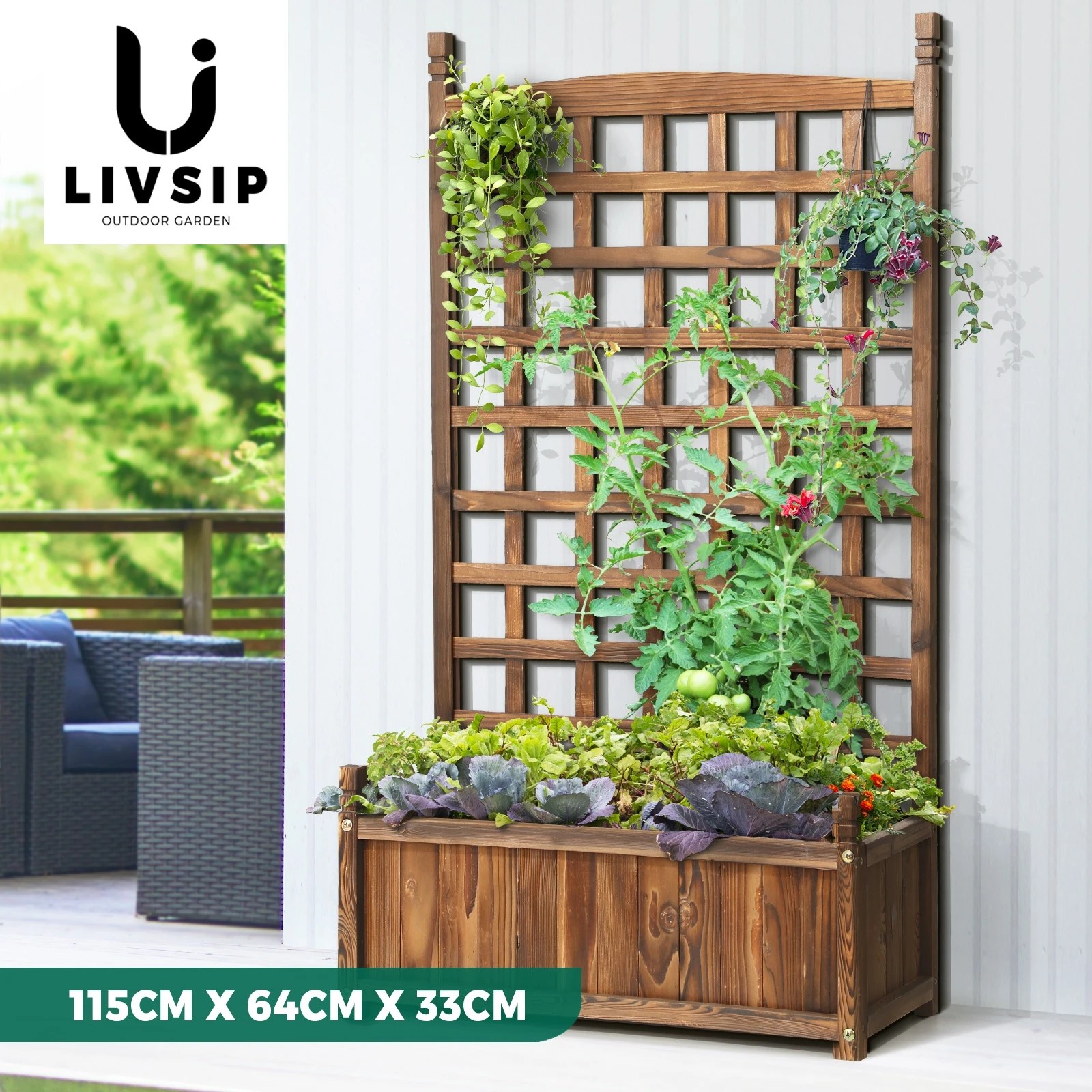 4 Livsip Raised Garden Bed Wooden Planter Box Vegetables Outdoor Planting 64x115cm - Charcoal, 4 of 9