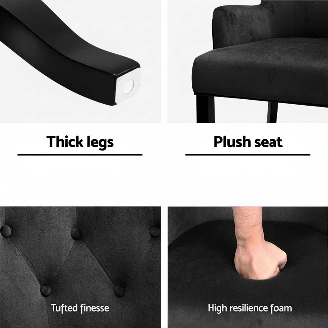 5 4x Artiss Dining Chairs Velvet French Provincial Armchair - Black, 5 of 5