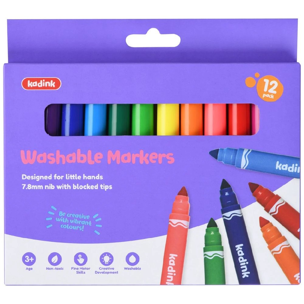 1 Kadink Large Washable Colour Markers 12 Pack, 1 of 4
