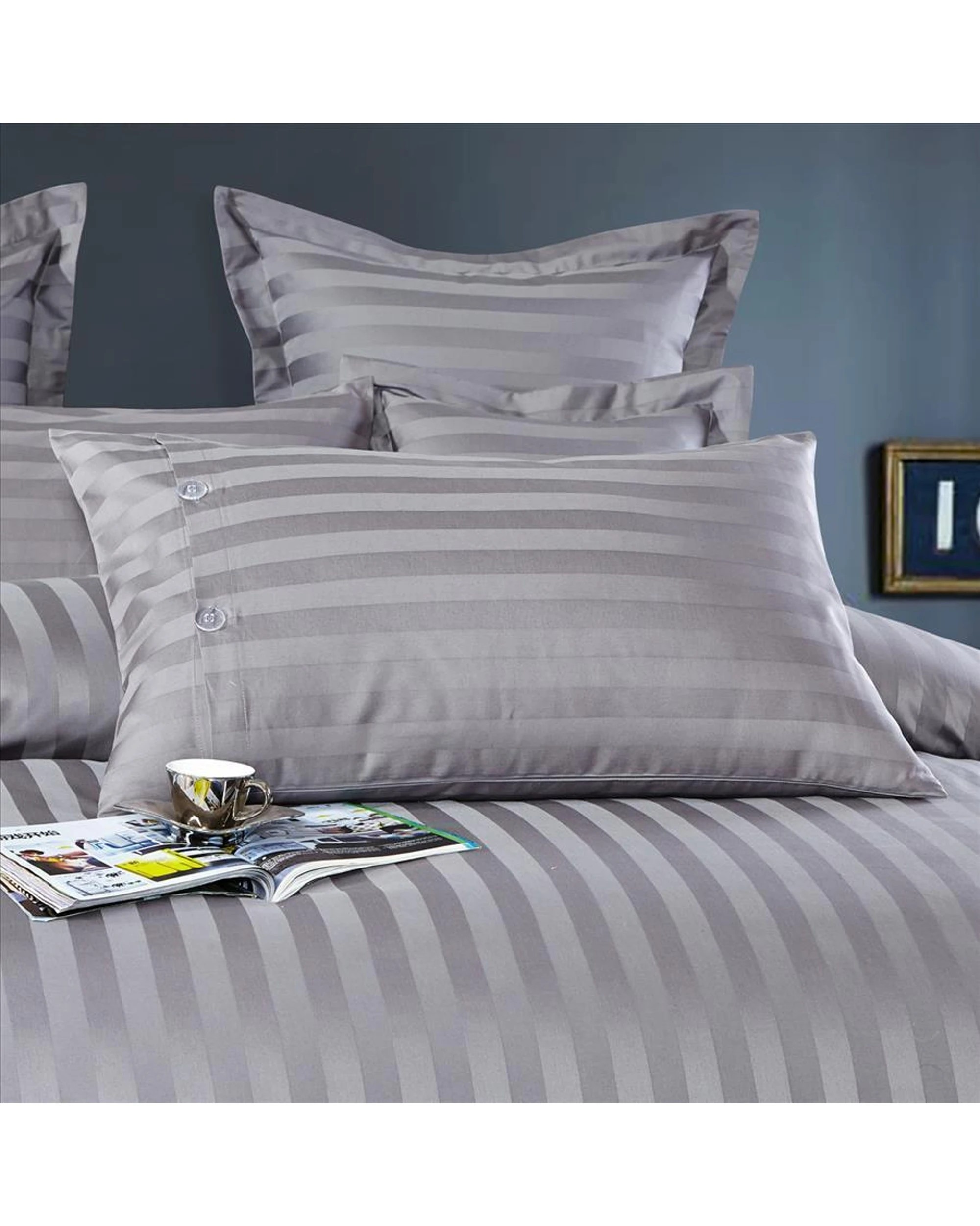 2 Cotton More 100% Cotton Striped Duvet Cover Set Bedding Queen - Grey, 2 of 3