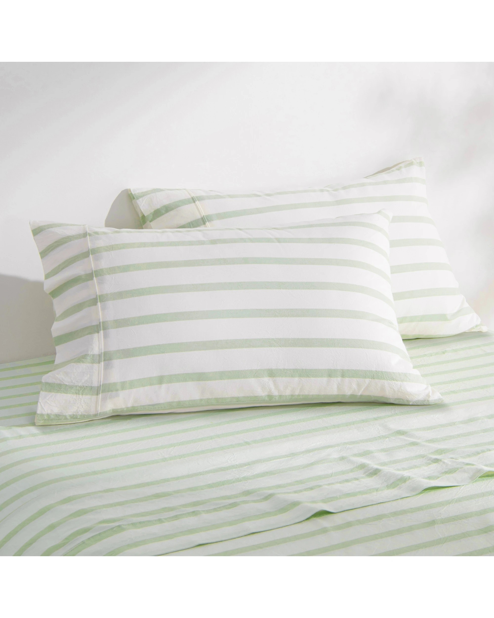 1 Dreamaker Twin Pack Bask Yarn Dyed Washed Cotton Striped Standard Pillowcase - Sage, 1 of 6