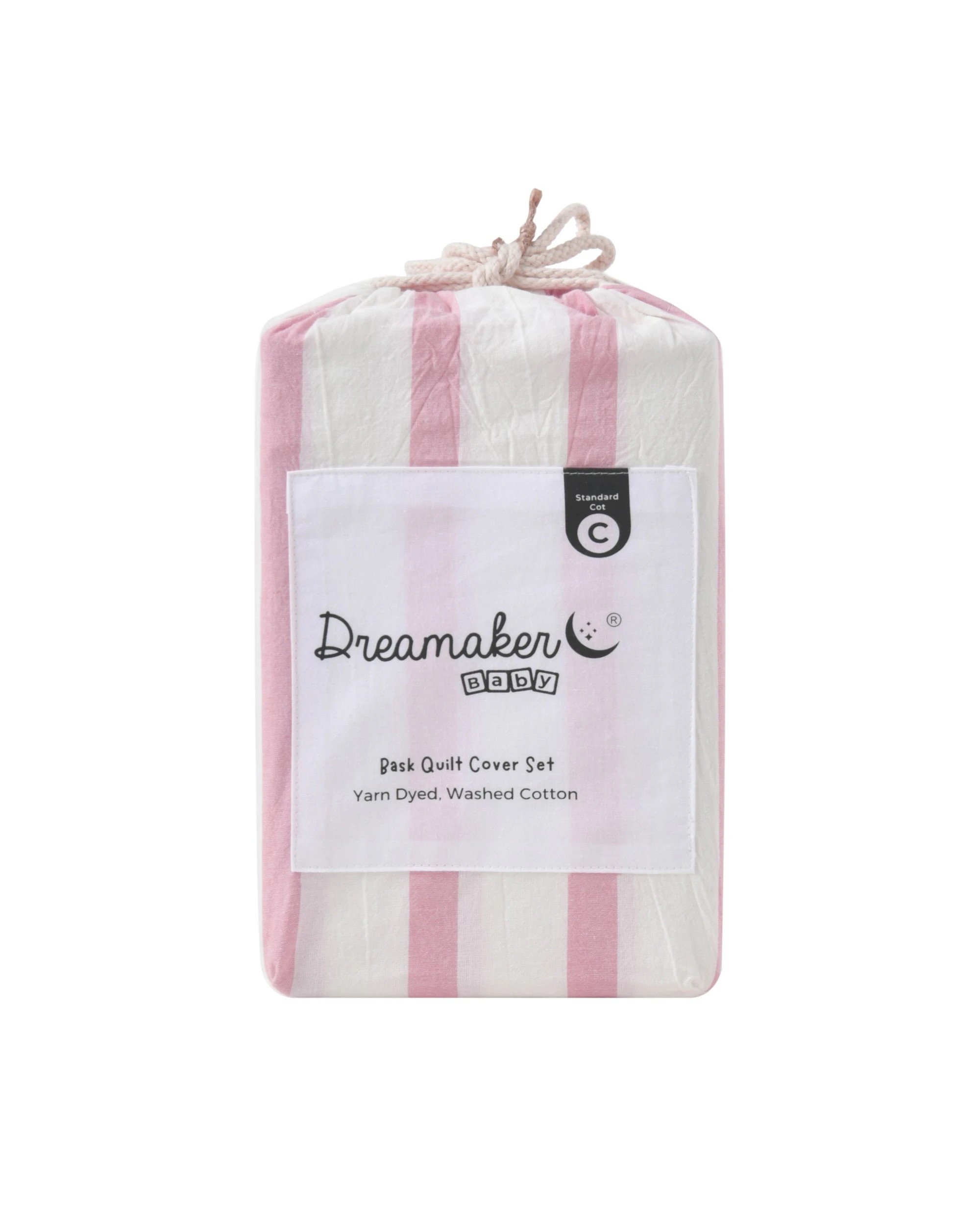 7 Dreamaker Baby Bask Washed Cotton Yarn Dyed Stripe Quilt Cover Set - COT Size - Pink Pearl, 7 of 7