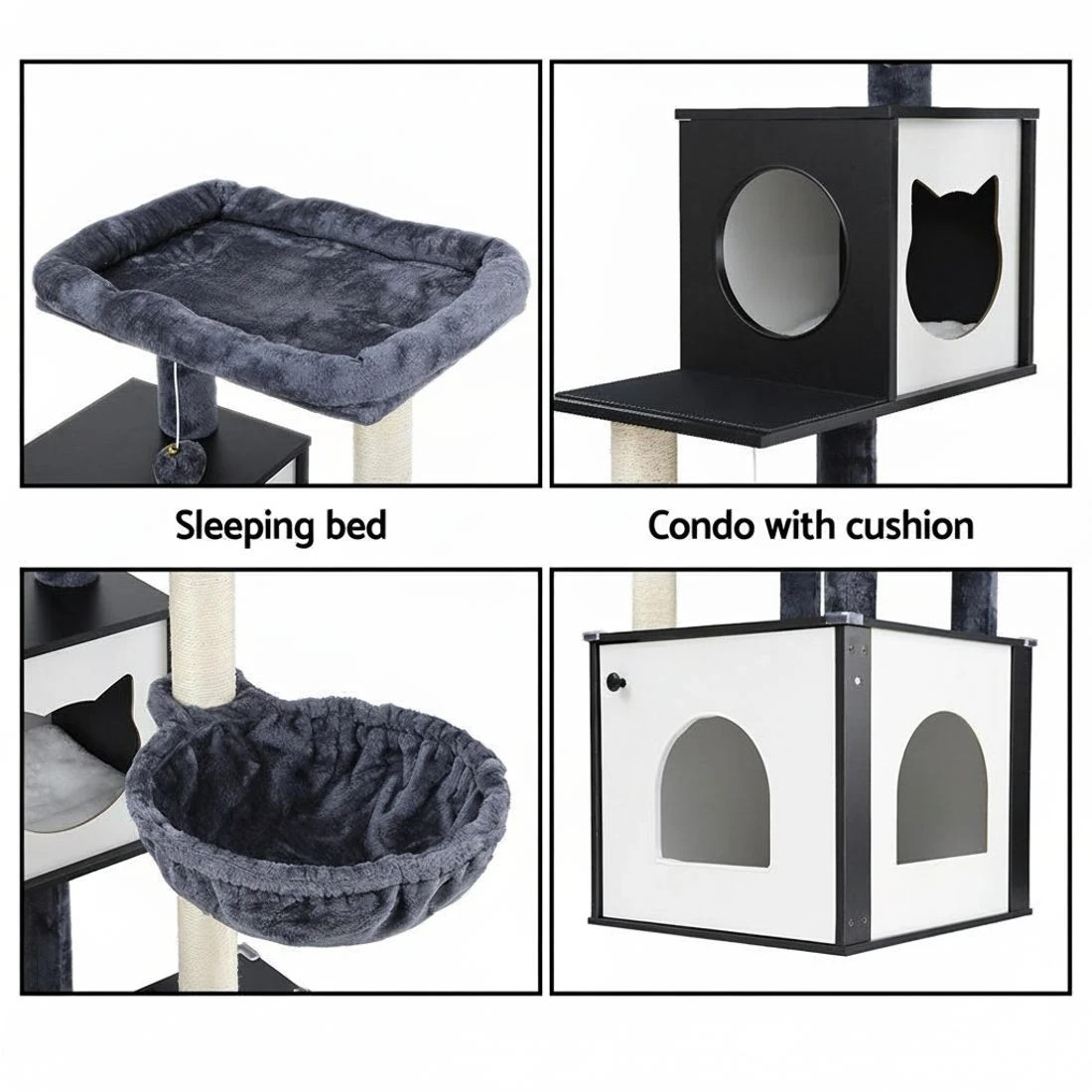 5 i.Pet Cat Tree Tower Scratching Post Scratcher 144cm Wood Bed Condo House Cabinet - Multi, 5 of 5