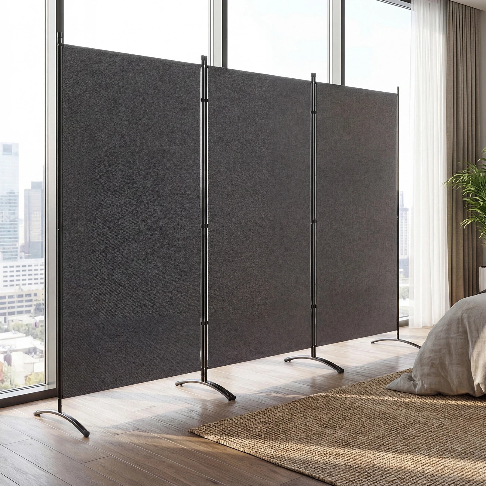 4 Costway 3 Panel Room Divider Folding Privacy Screen Wall Partition Stand Home Office - Grey, 4 of 4