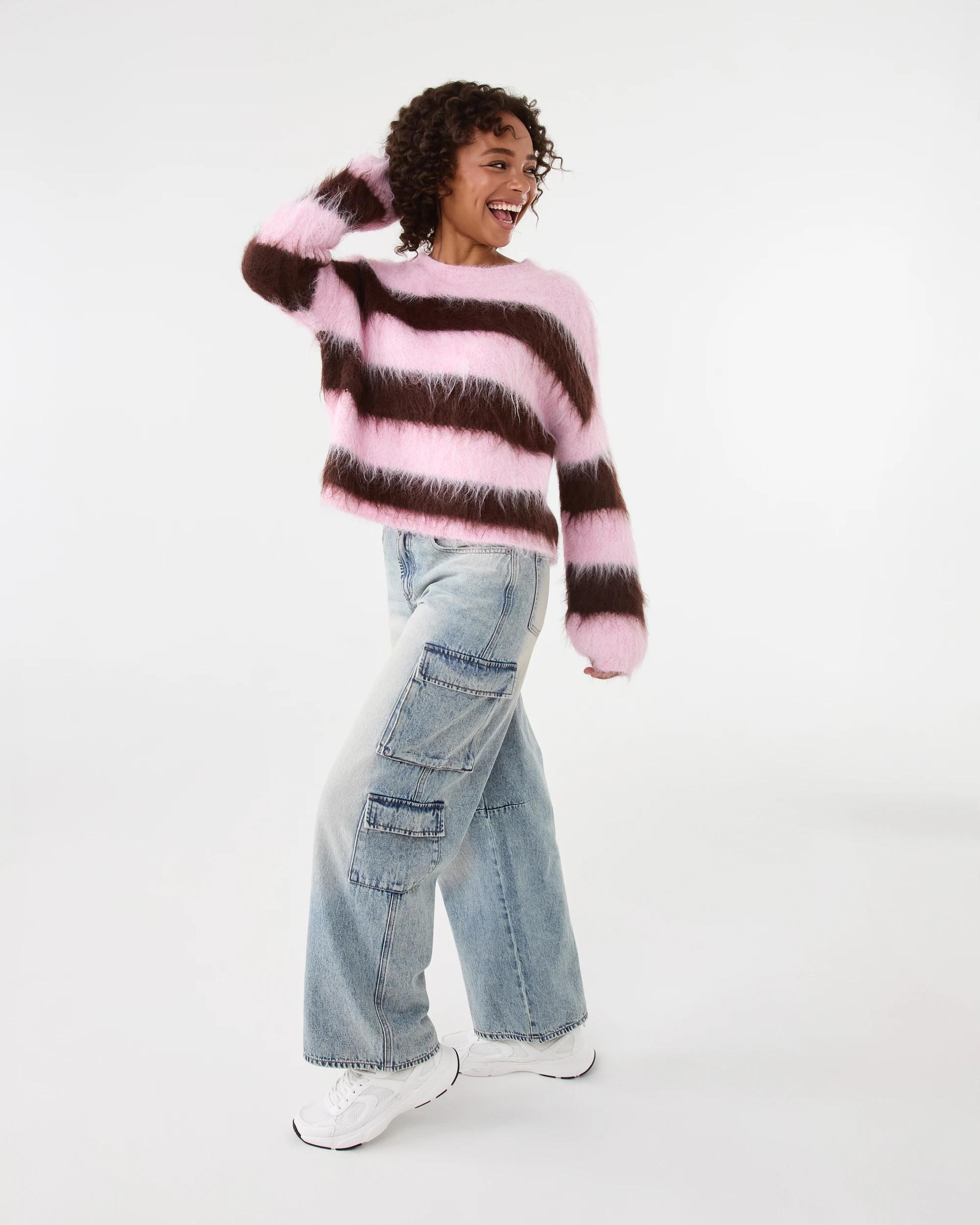 3 Fluffy Knit Jumper Pnk Stripe, 3 of 8