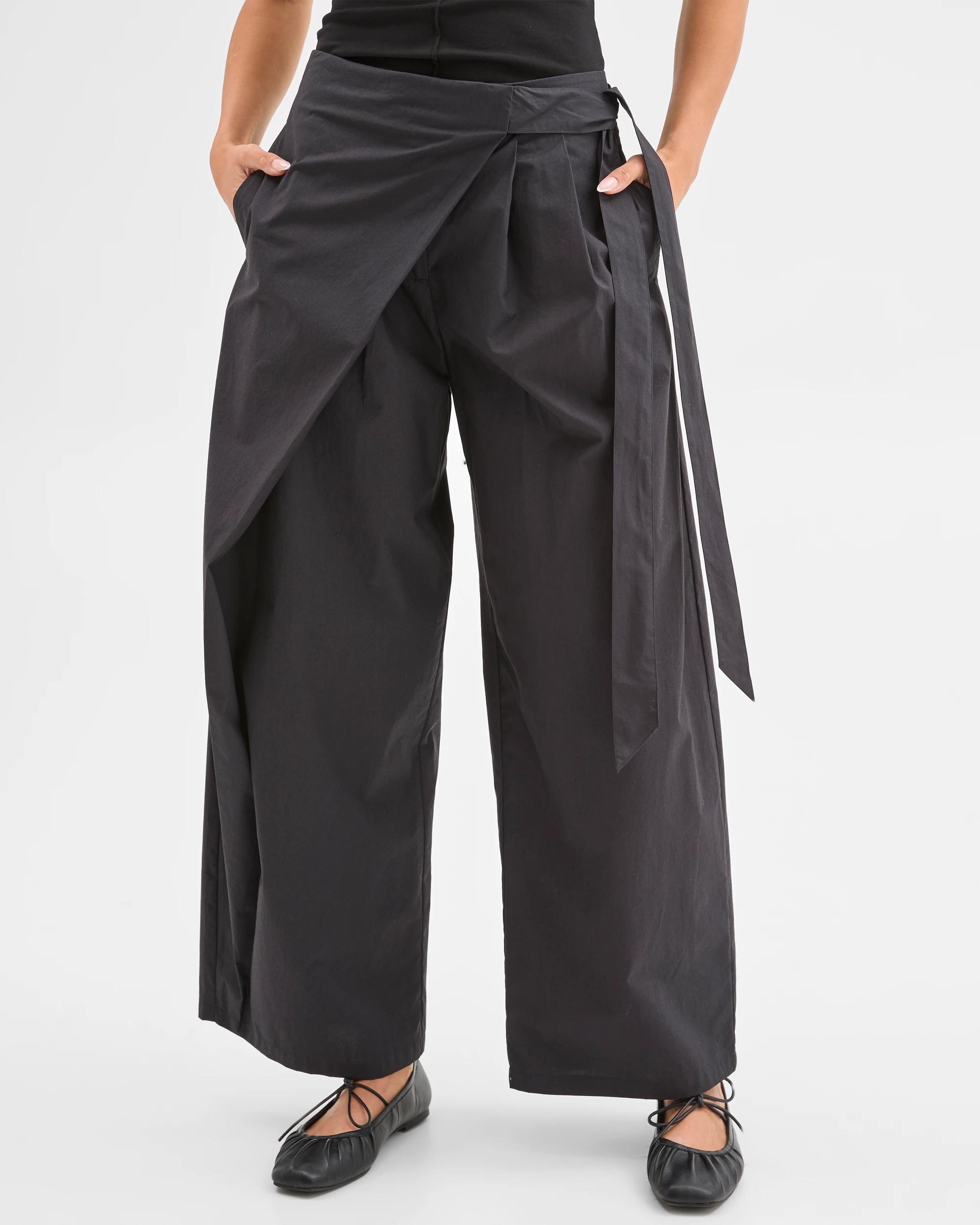 3 Lily Loves Australian Cotton Wrap Front Pants BLACK, 3 of 6