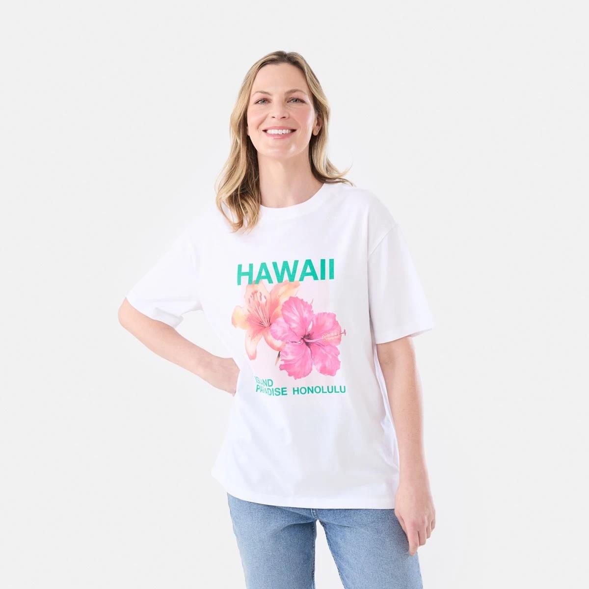 1 Short Sleeve Oversized Boyfriend T-shirt HAWAII WHITE, 1 of 5