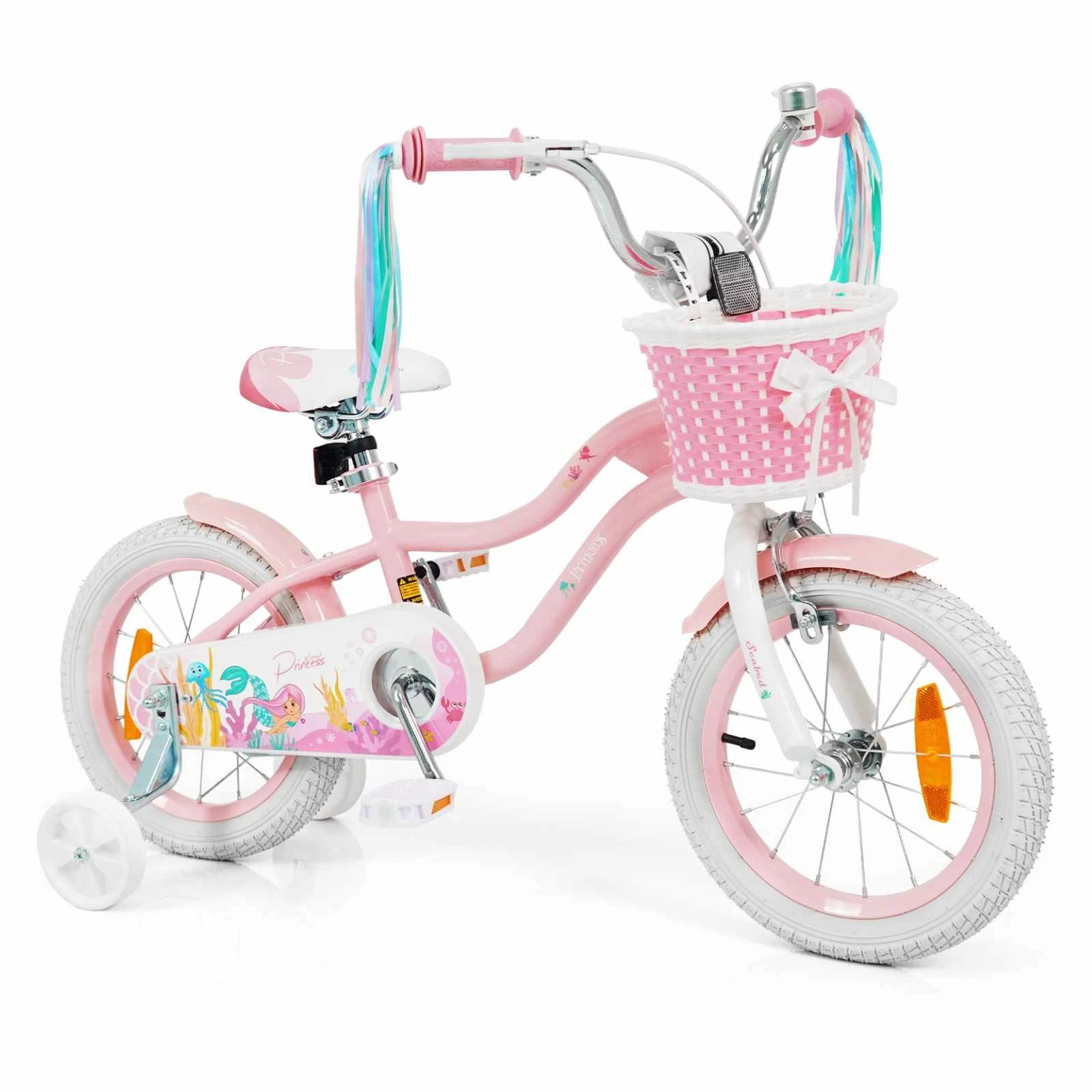 1 Costway 36cm Kids Bicycle Adjustable Mermaid Girls Bike w/Training Wheels - Pink, 1 of 1
