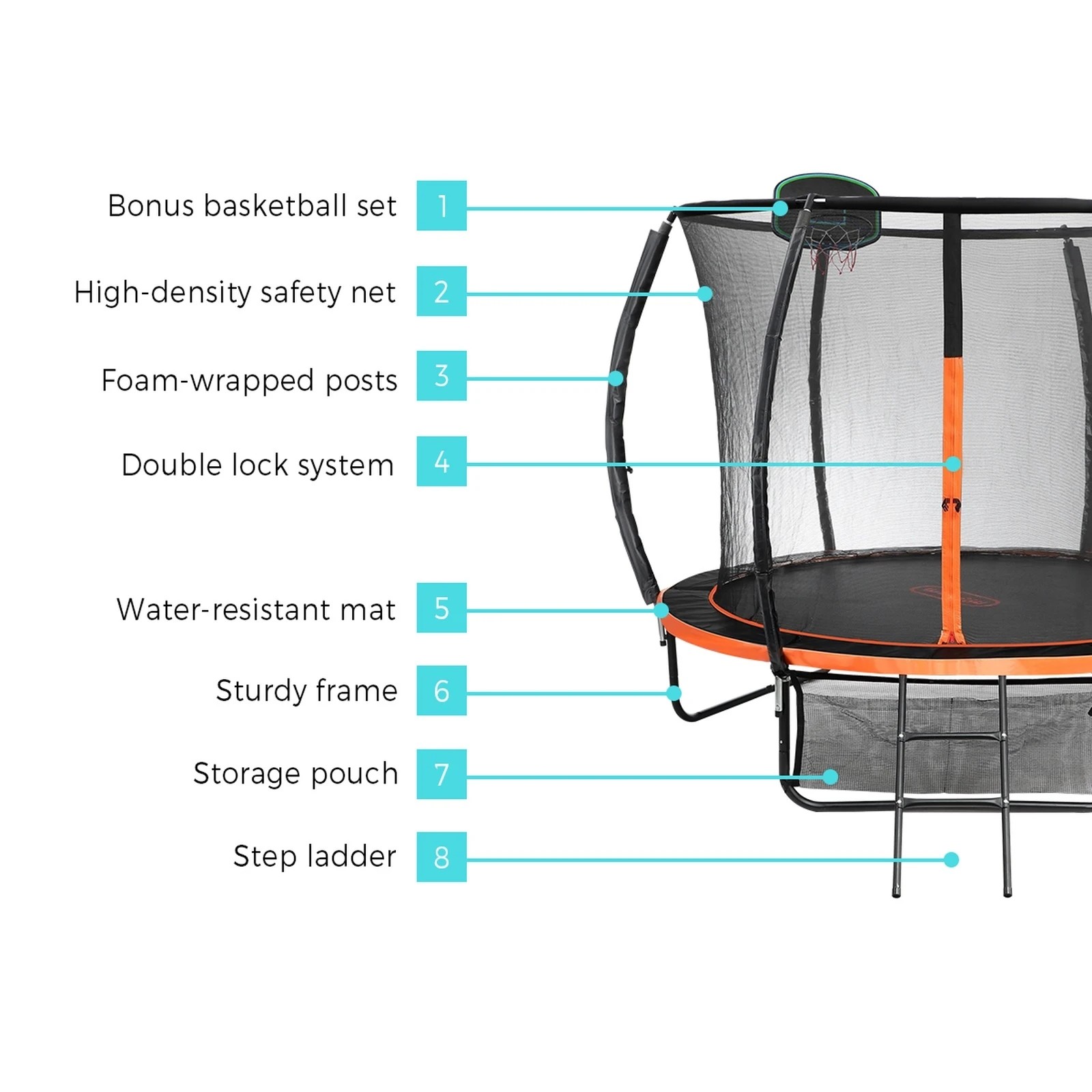 4 Mazam 10ft Trampoline Kids Tramplines Safety Net Basketball Set Ladder Round
 - Multi, 4 of 10