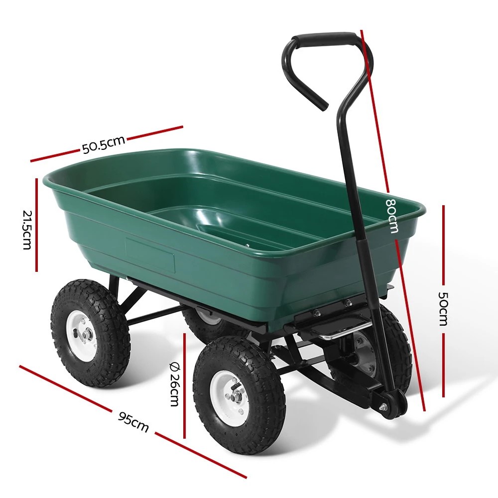 2 Gardeon Garden Cart Dump 270kg Hand Trailer Trolley Wagon Wheelbarrow Pull 75L - Green, 2 of 9