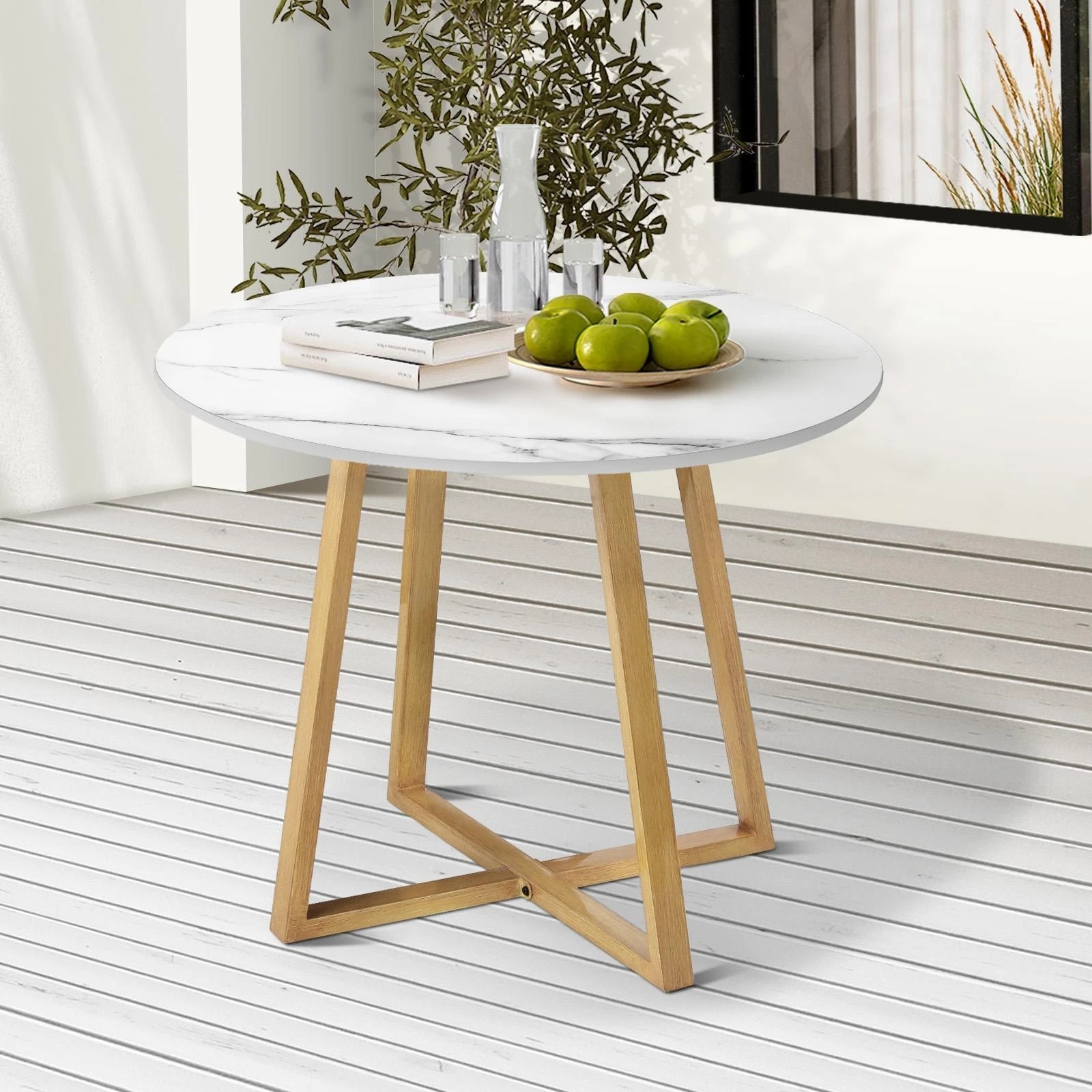 2 Livsip Outdoor Dining Marble Table Patio Garden Furniture 90cm Bistro Desk
 - Multi, 2 of 10