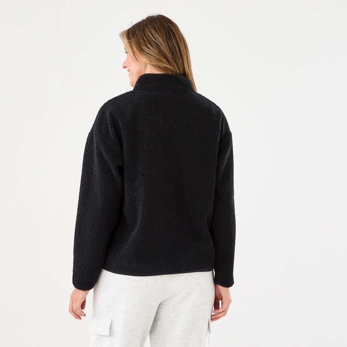3 Long Sleeve Quarter Zip Through Boucle Sweatshirt Black, 3 of 6