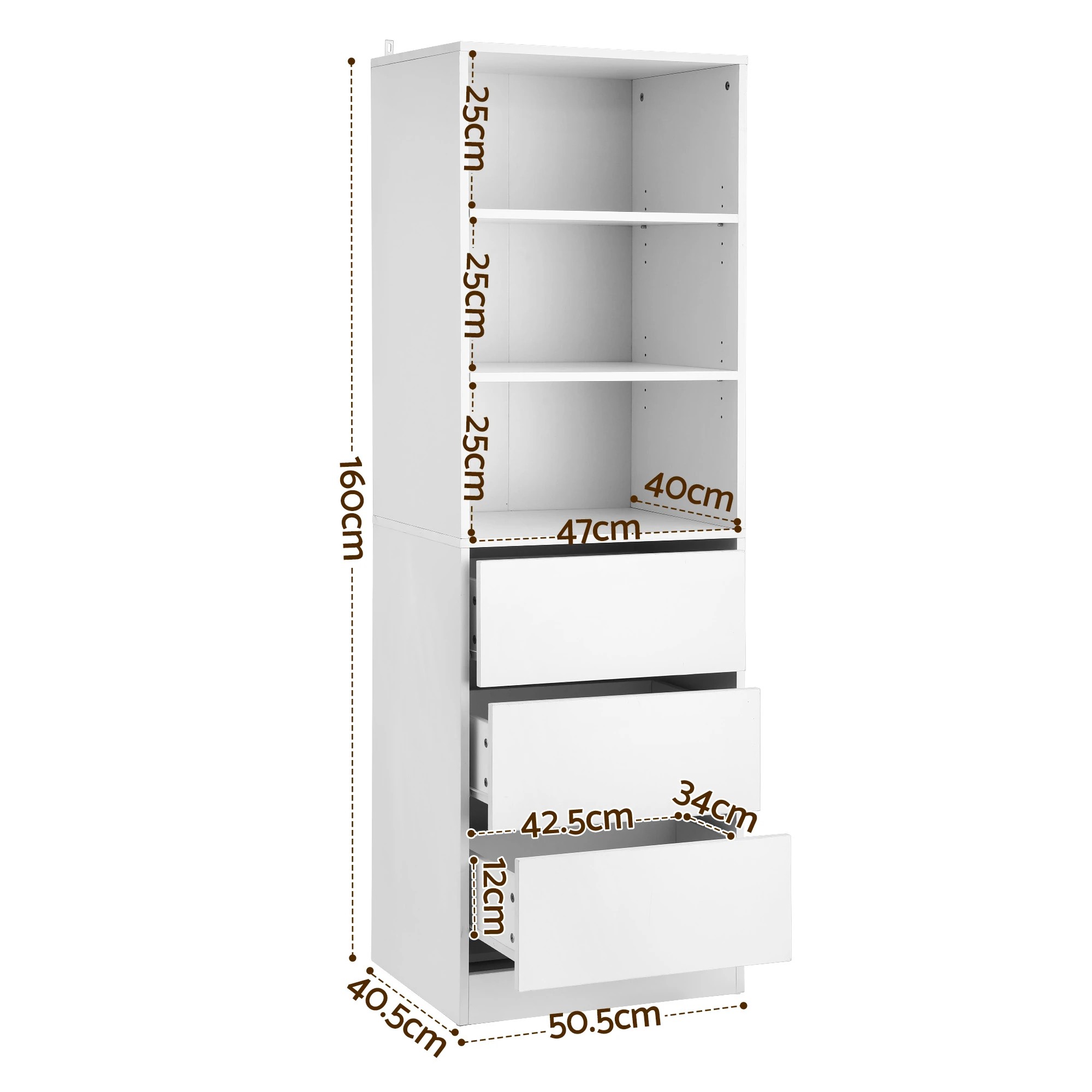 6 Artiss 2x Chest of 3 Drawers Tallboy Cabinet - White, 6 of 7